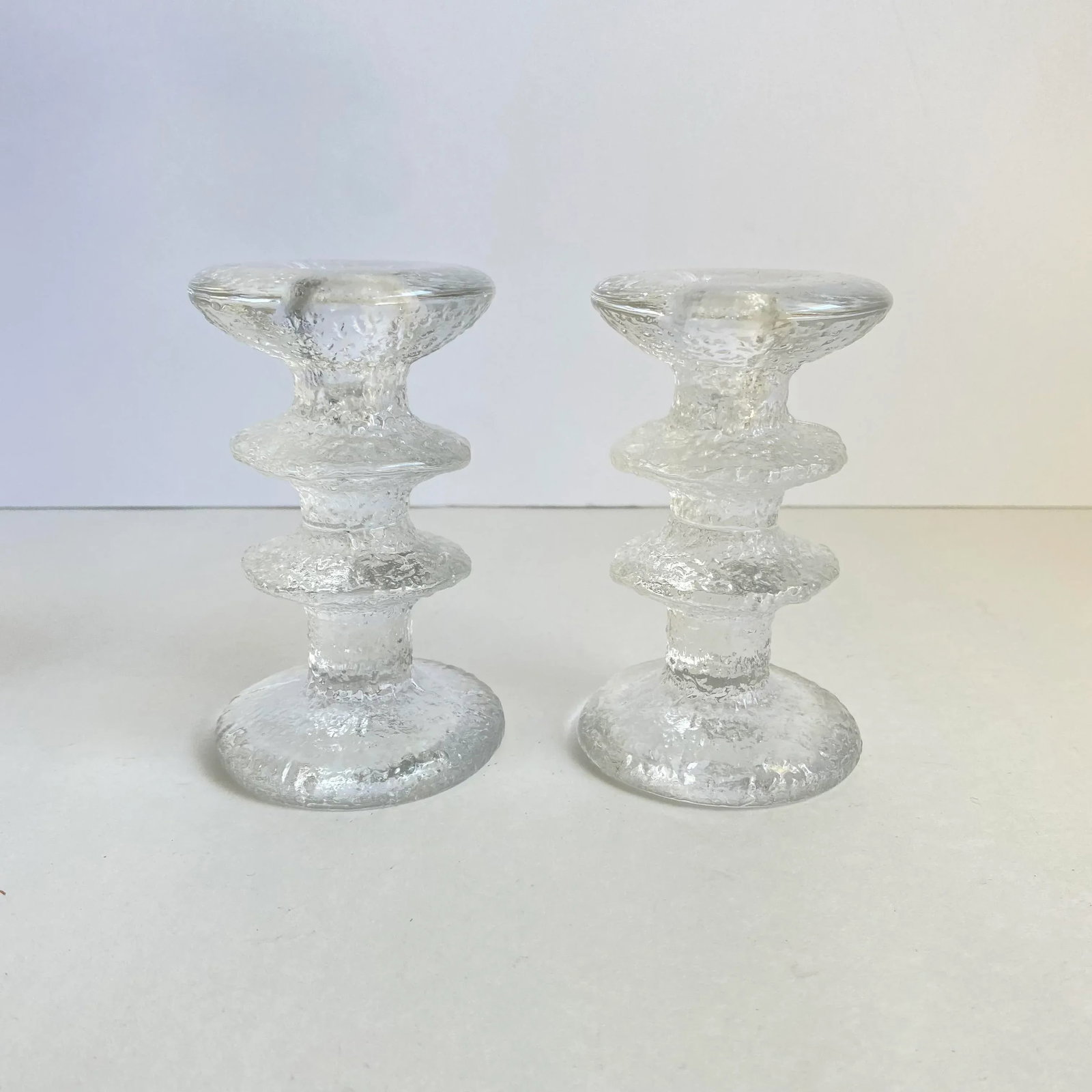 Iittala Crystal Icicle Glass Candle Holders by Timo Sarpaneva, Finland - a Pair Vintage Mid Century - 4