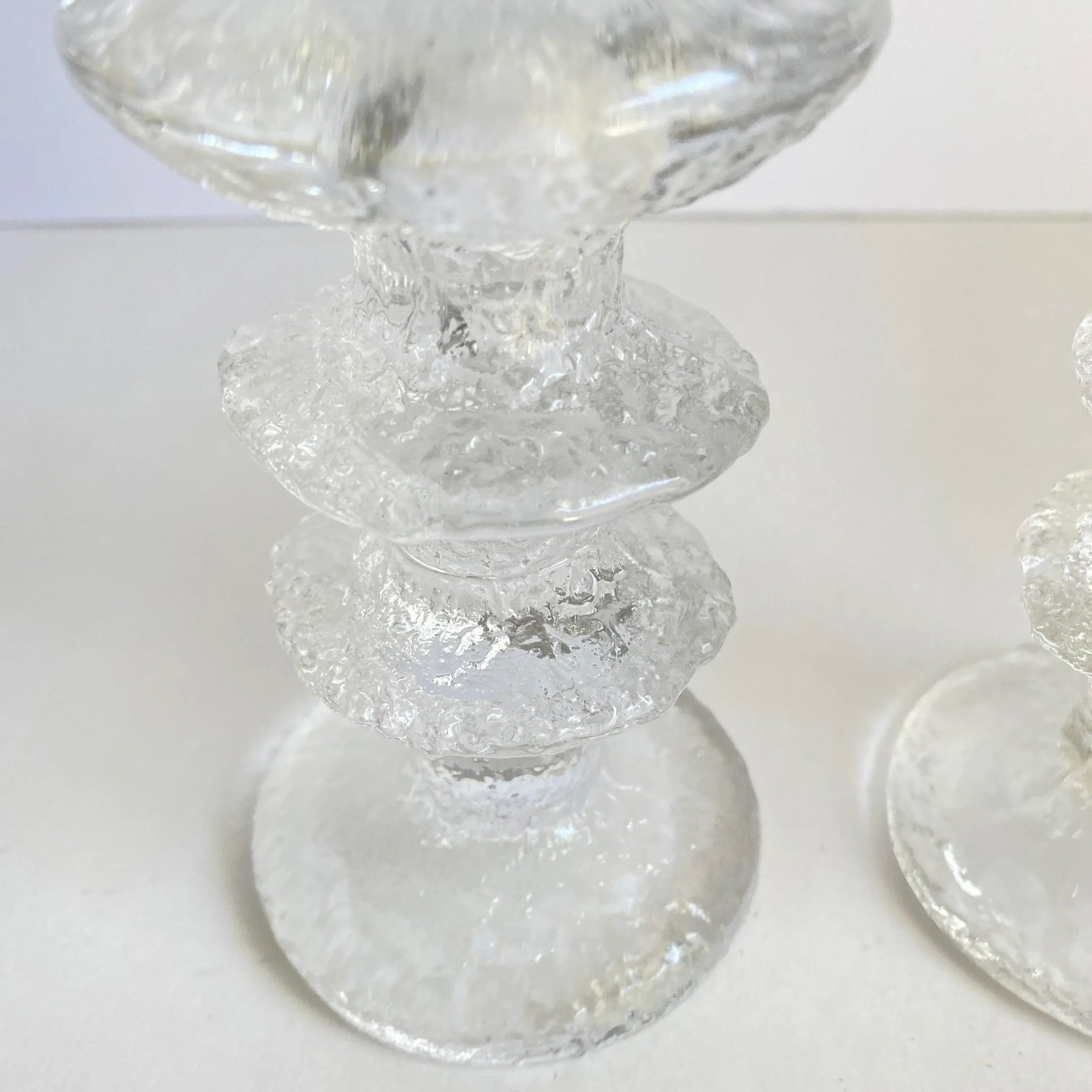 Iittala Crystal Icicle Glass Candle Holders by Timo Sarpaneva, Finland - a Pair Vintage Mid Century - 5
