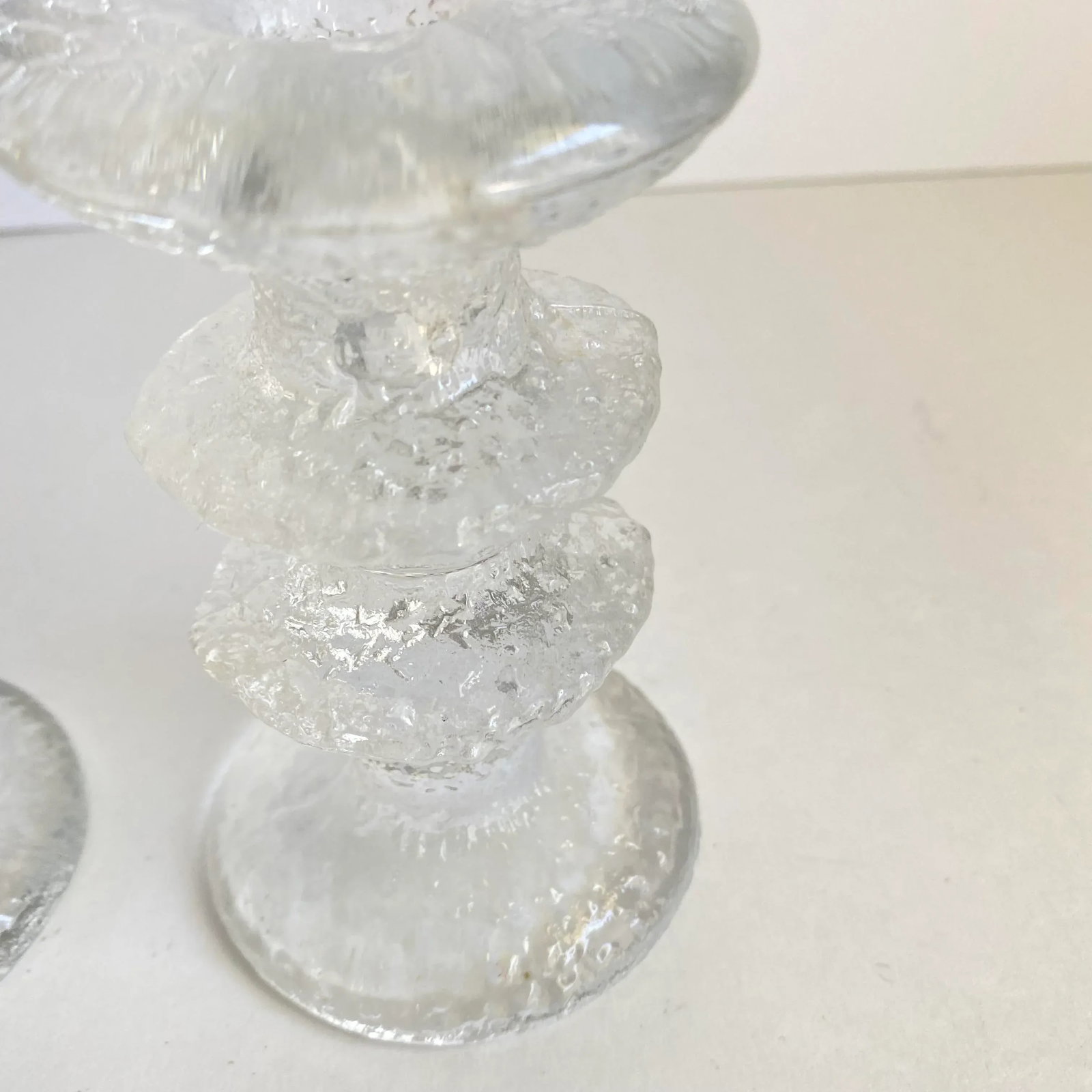Iittala Crystal Icicle Glass Candle Holders by Timo Sarpaneva, Finland - a Pair Vintage Mid Century - 6
