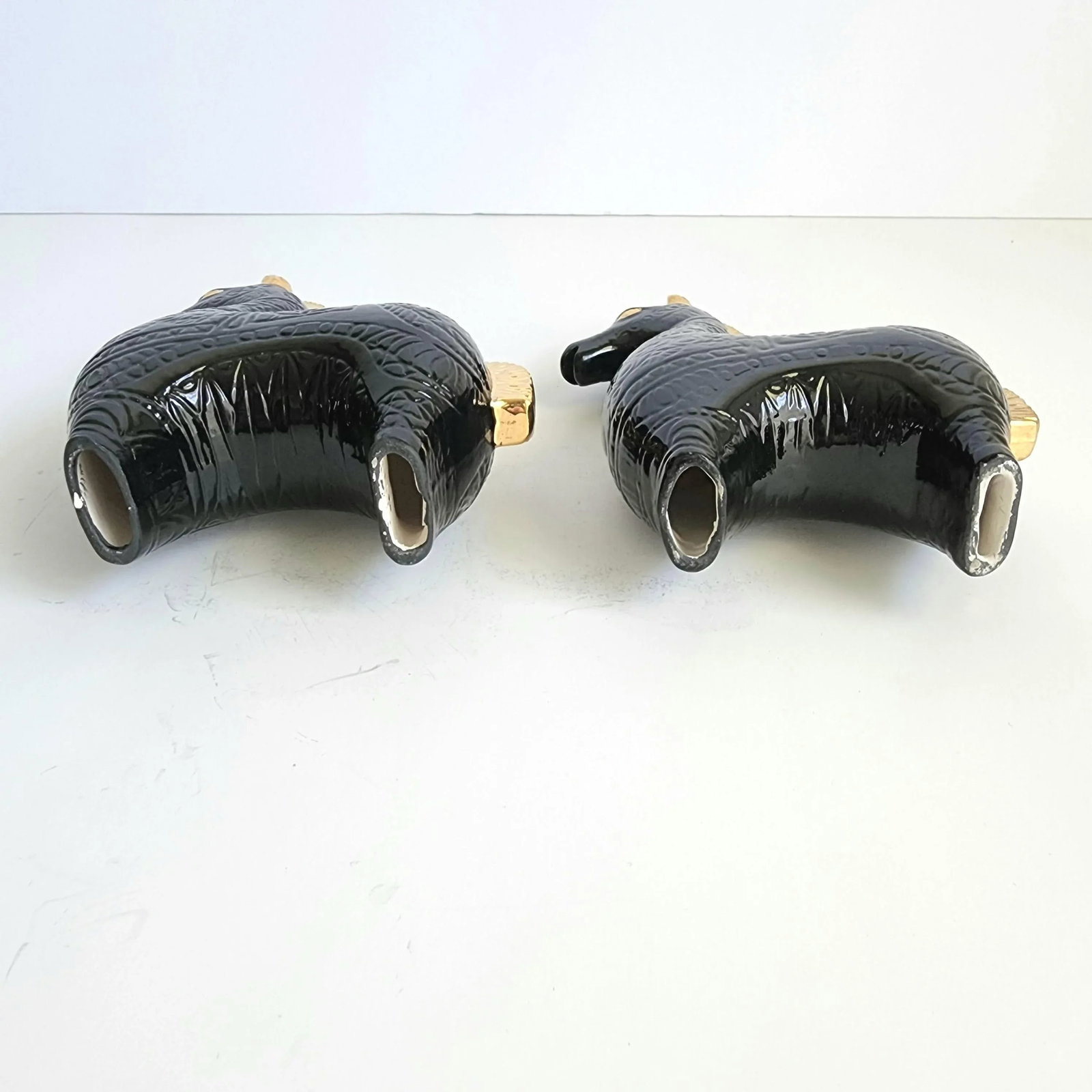 Vintage 1960s Mid-Century Asian Modern Black & Gold Glaze Tang Horse Figurines - a Pair - 4