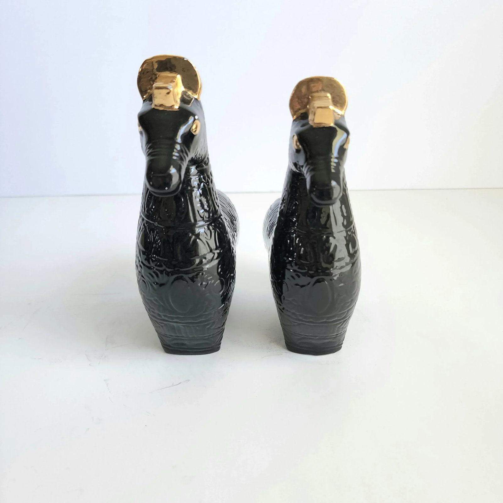 Vintage 1960s Mid-Century Asian Modern Black & Gold Glaze Tang Horse Figurines - a Pair - 5