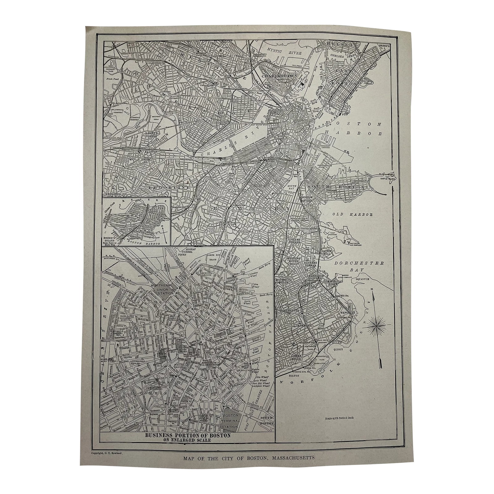 Antique 1920s Boston Massachusetts City Map: Early 1920s map of Boston Massachusetts measuring about 9.75"x13". There is discoloration to paper consistent with age. Some wear to edges. Condition: Alterations: Original Condition Unaltered