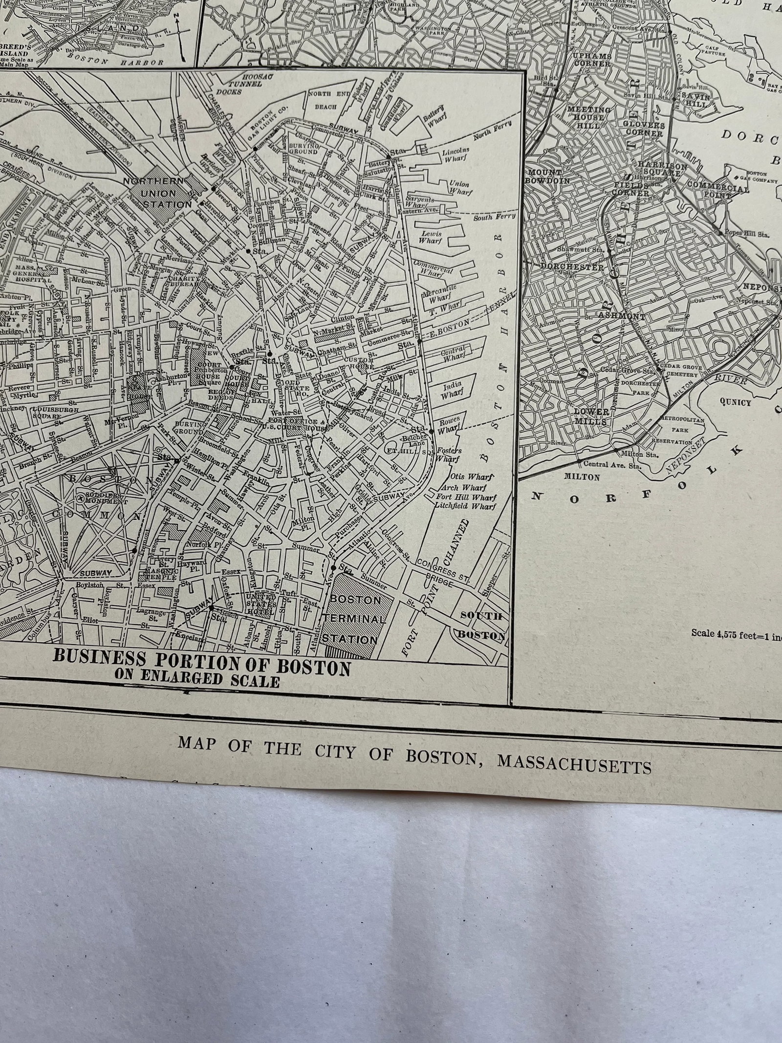 Antique 1920s Boston Massachusetts City Map - 2