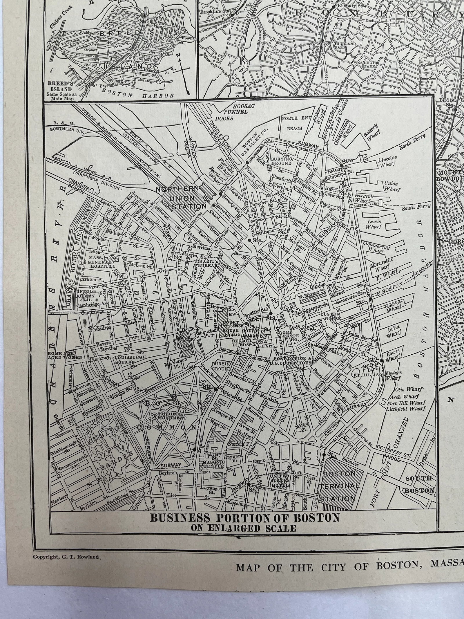 Antique 1920s Boston Massachusetts City Map - 3