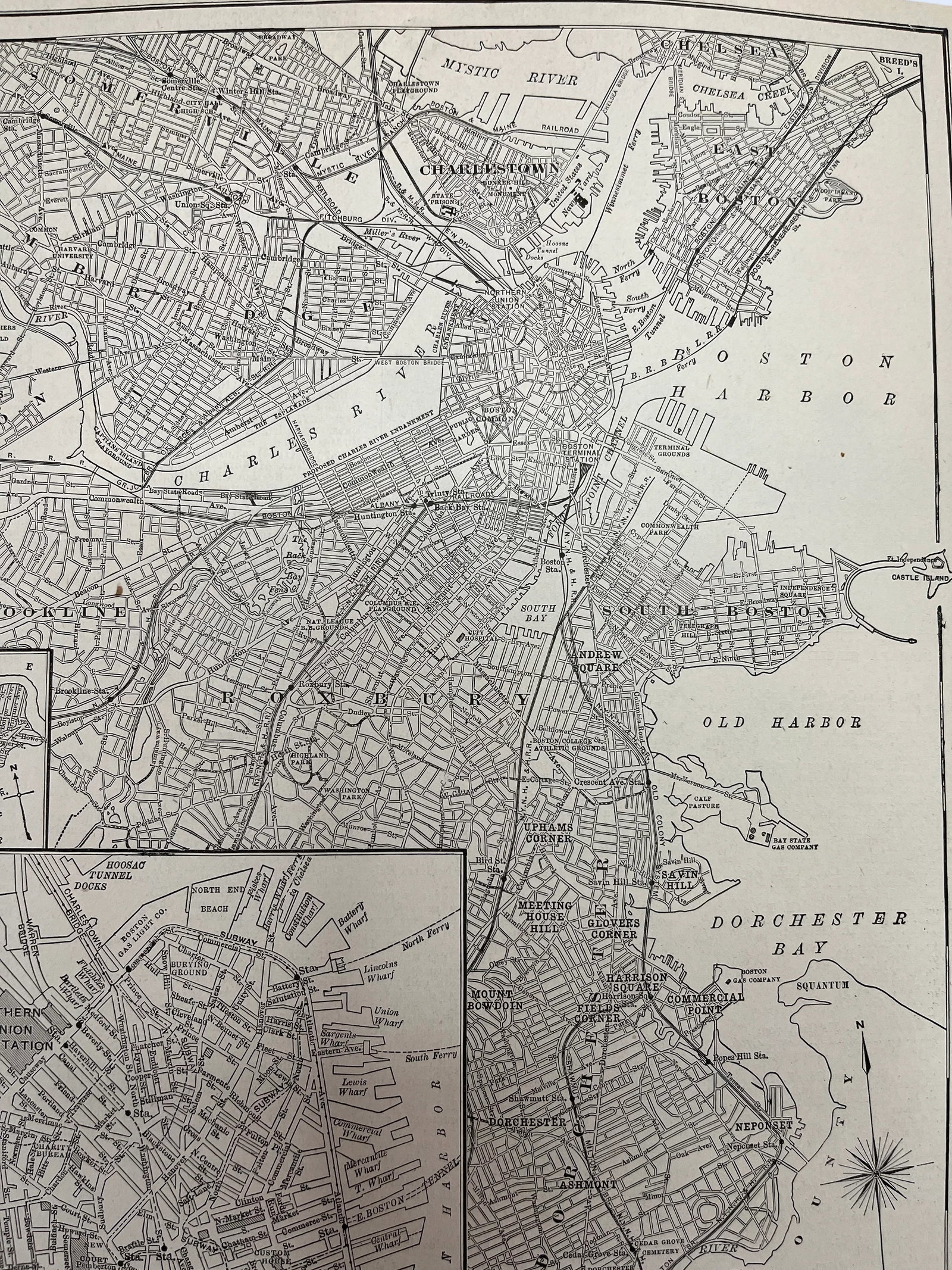 Antique 1920s Boston Massachusetts City Map - 4