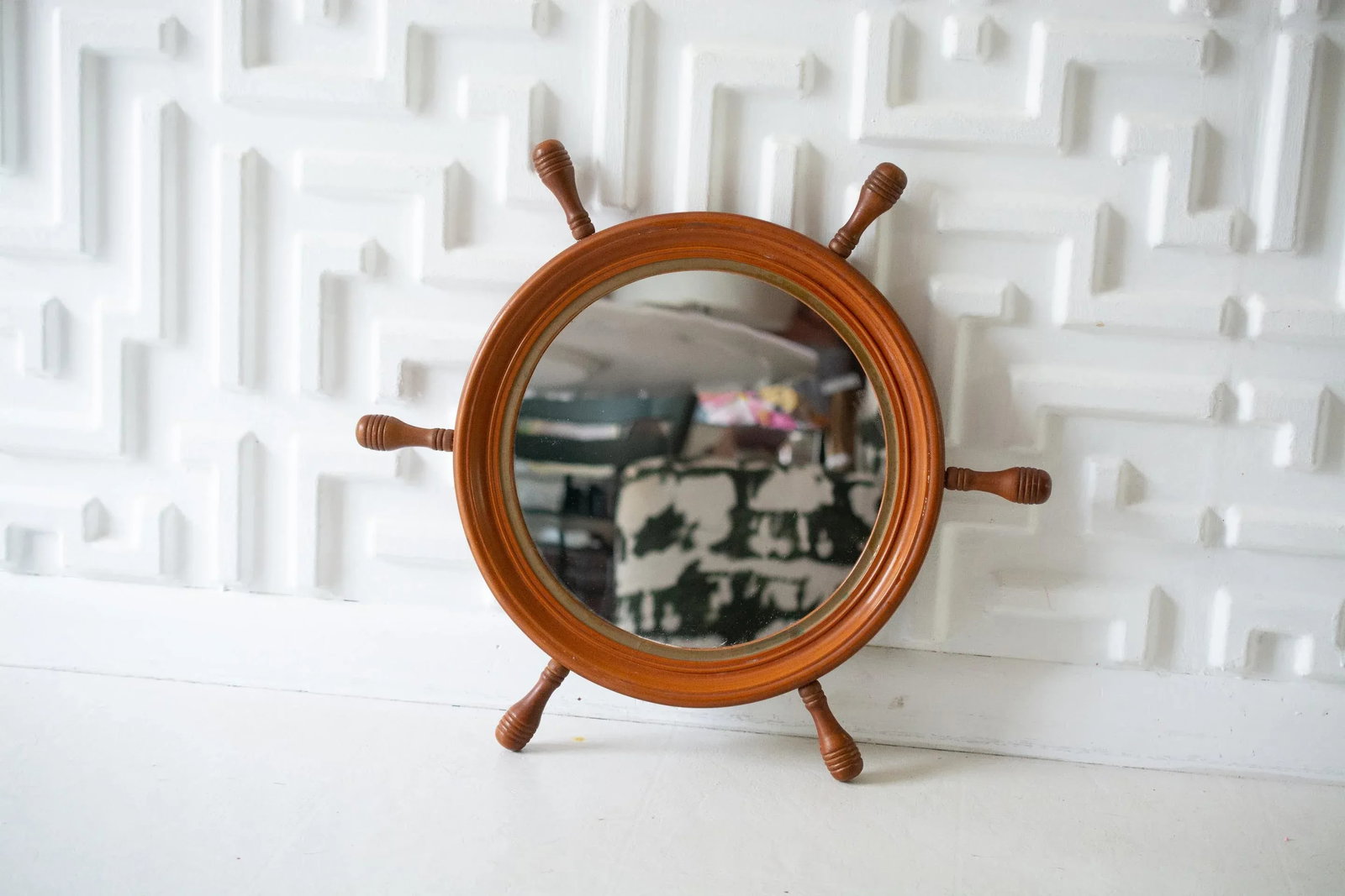 1960s Nautical Round Wooden Captains Mirror - 3