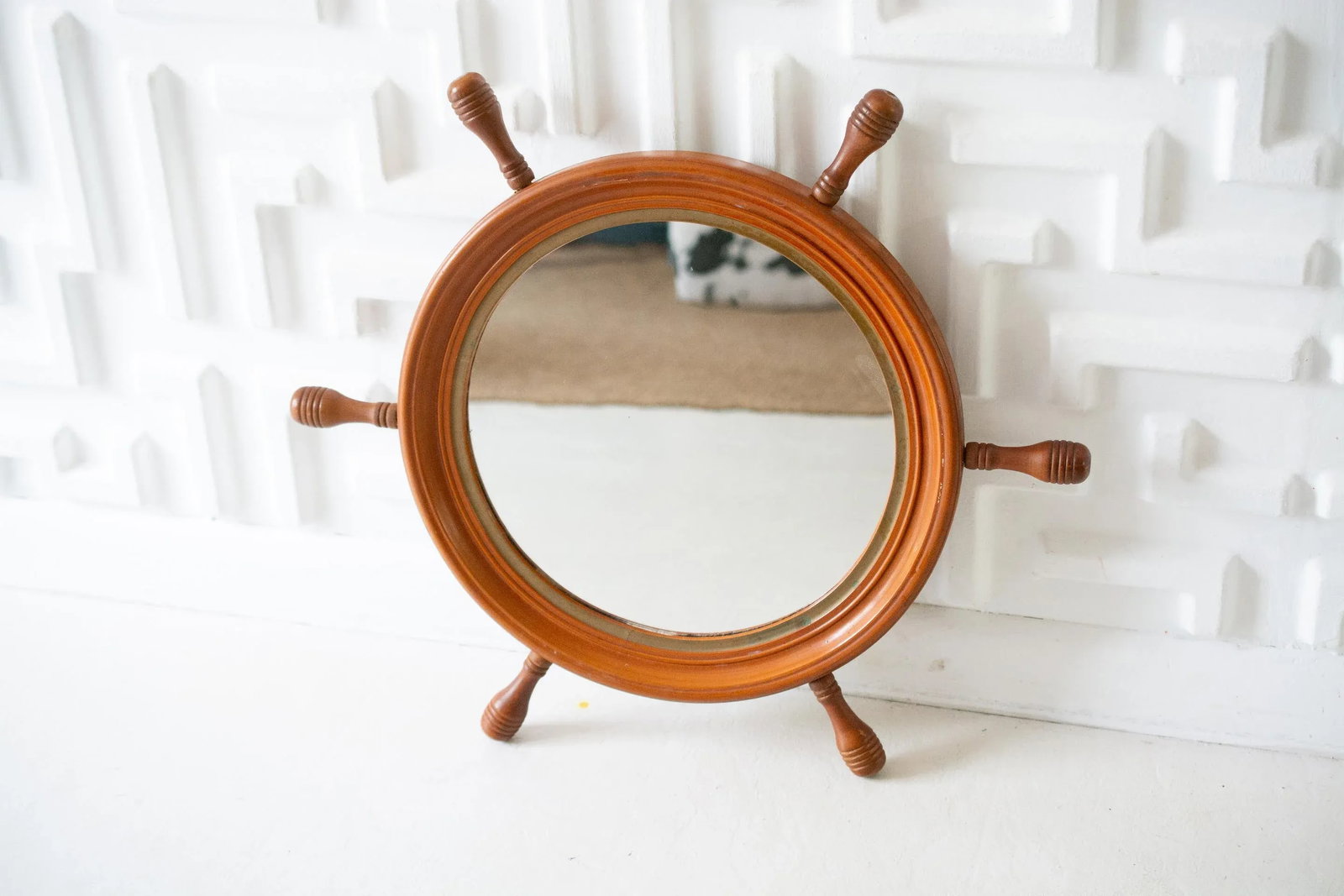 1960s Nautical Round Wooden Captains Mirror - 9