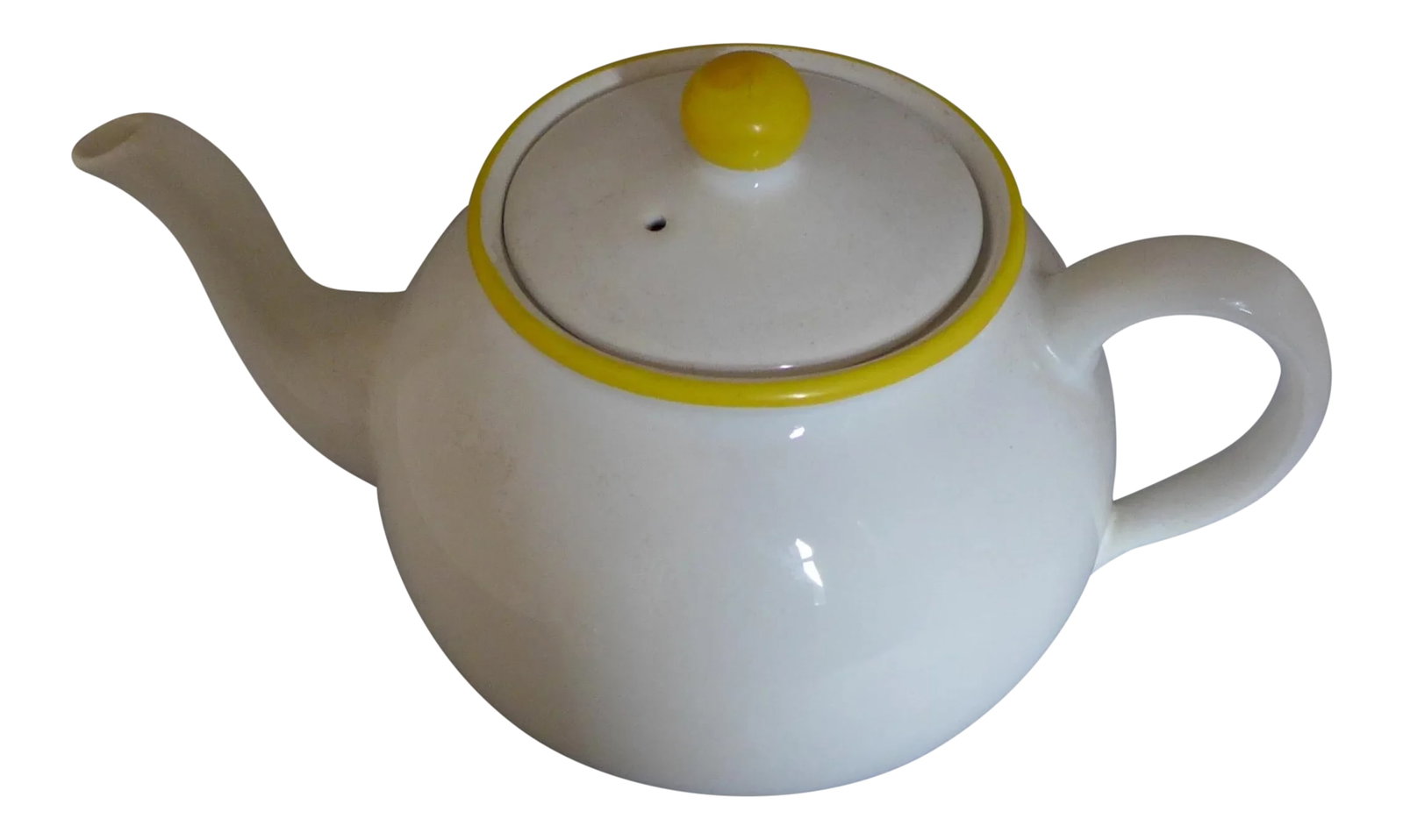 Arthur Wood Mid-Century Modern Teapot: Rare mid century modern ceramic teapot with yellow rim signed "Arthur Wood England." Excellent condition. Condition: Alterations: Original Condition Unaltered Imperfections: Some Imperfections