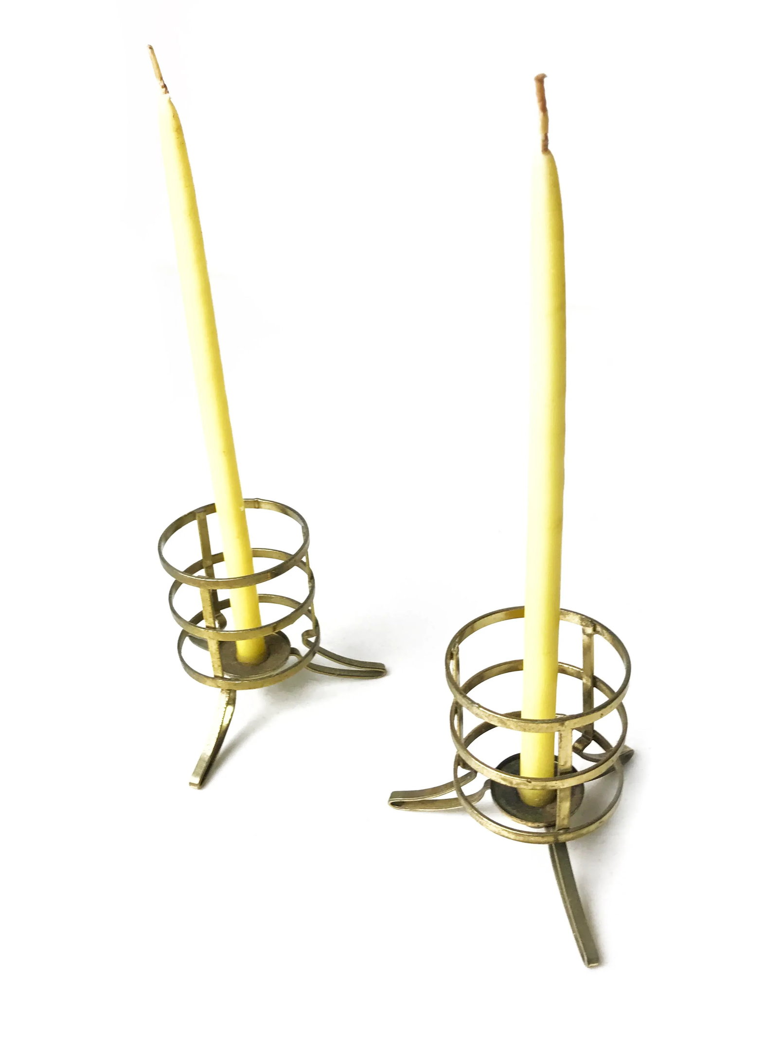 Vintage Mid-Century Brass Candle Holders - a Pair - 5