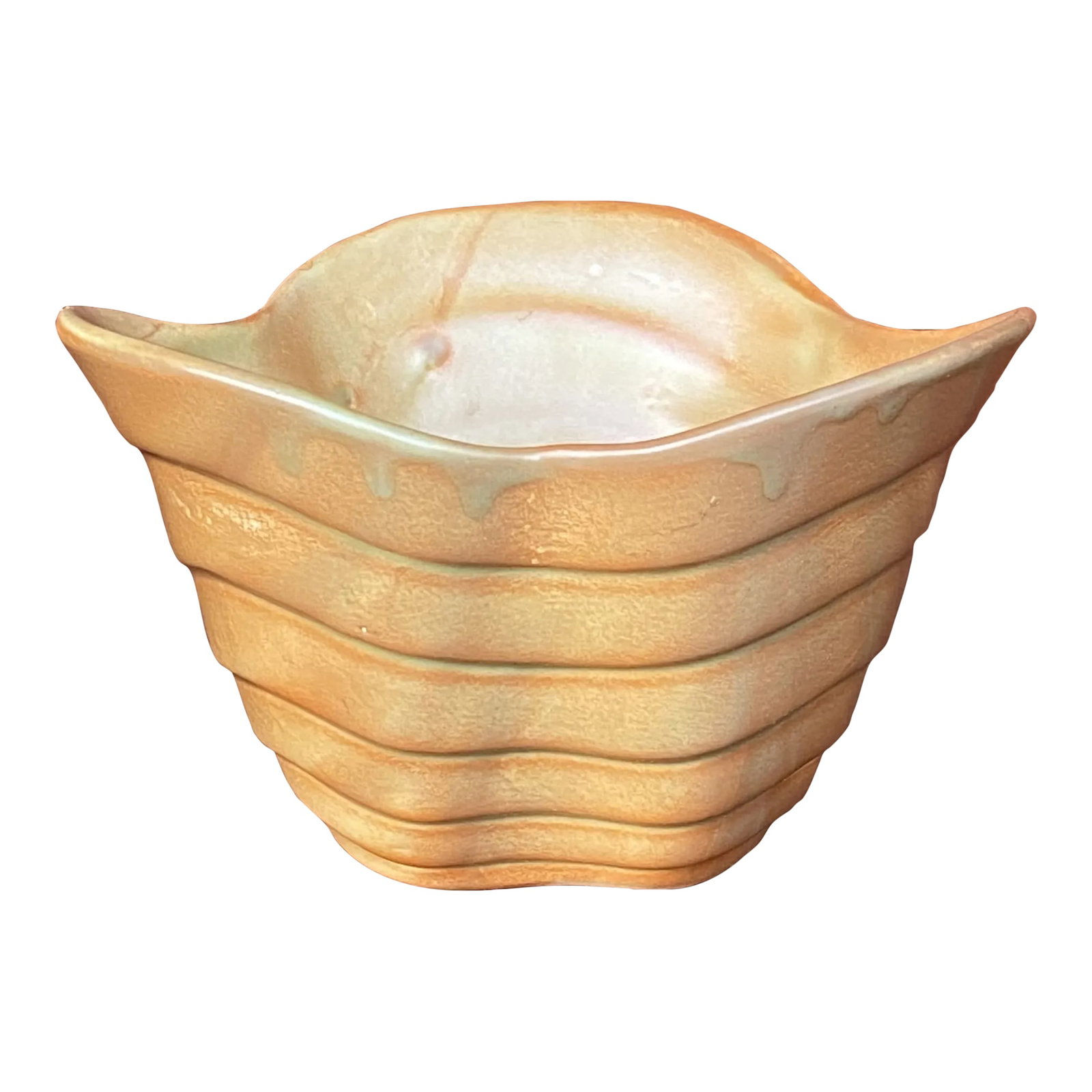 Bimorphic Frankoma Pottery Planter: Vintage Mid Century modern frankoma Pottery Planter # FP339 Excellent condition with no damage or wear. Signature frankoma glaze. Has a topographical map-like textured appearance. Measures about 4" ta
