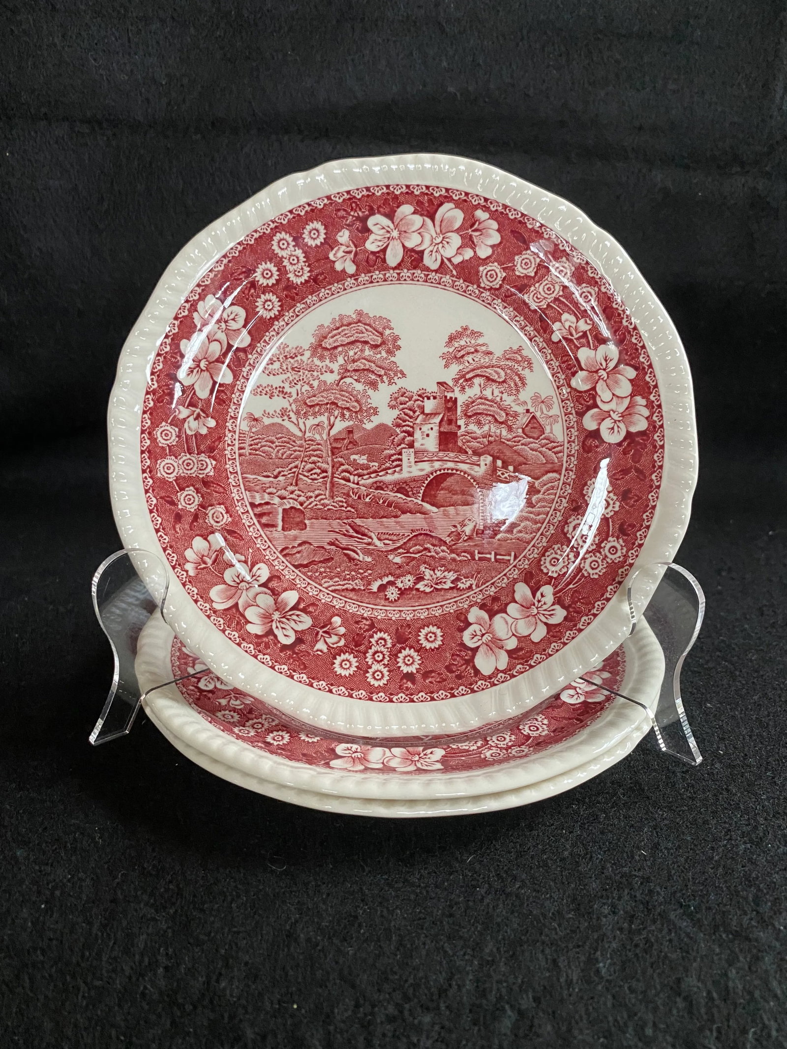 Final Markdown. Rare Find; Spode "Pink Tower" Design English Transferware Side Plates. Set of 3 - 10