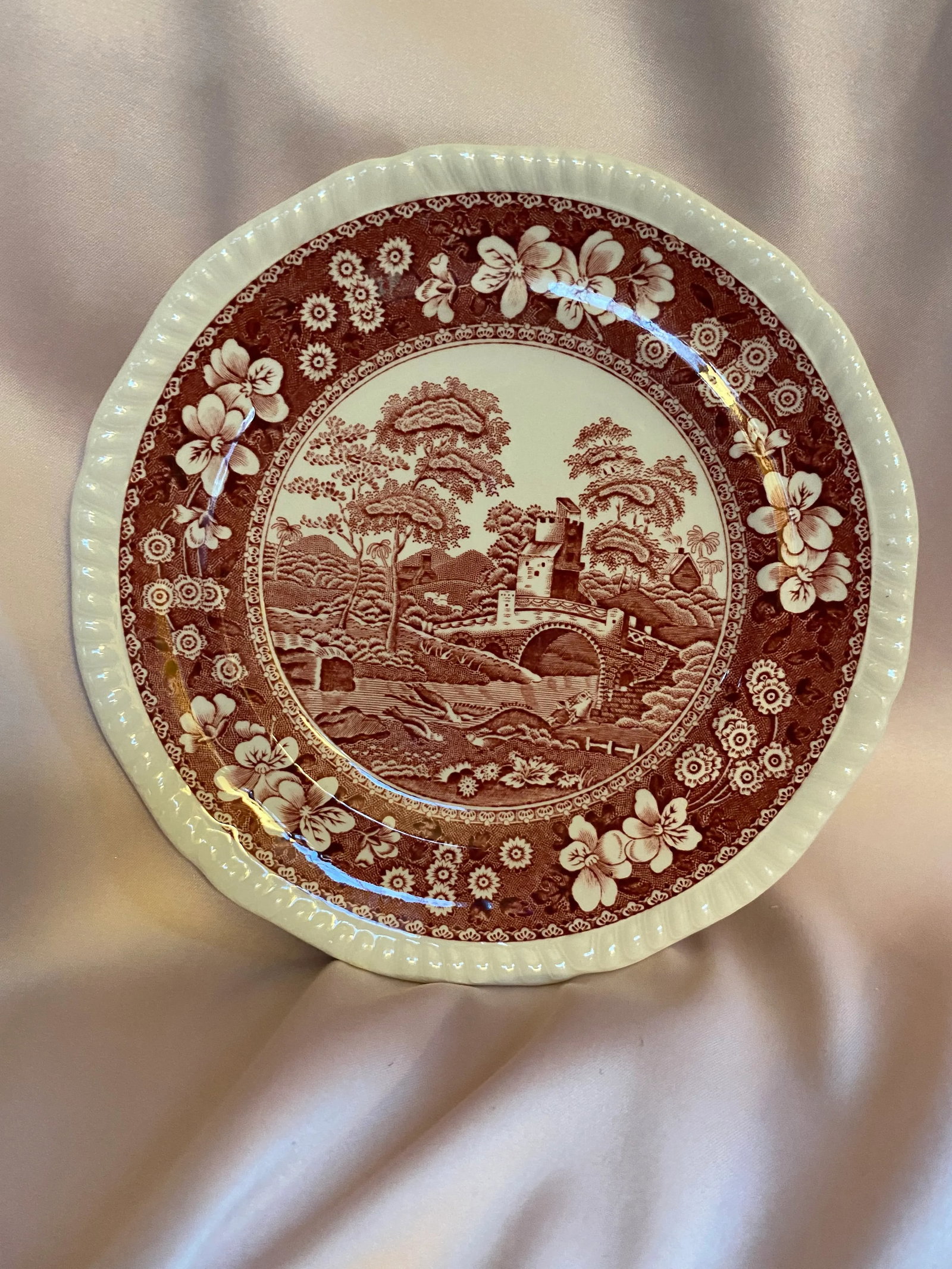 Final Markdown. Rare Find; Spode "Pink Tower" Design English Transferware Side Plates. Set of 3 - 3