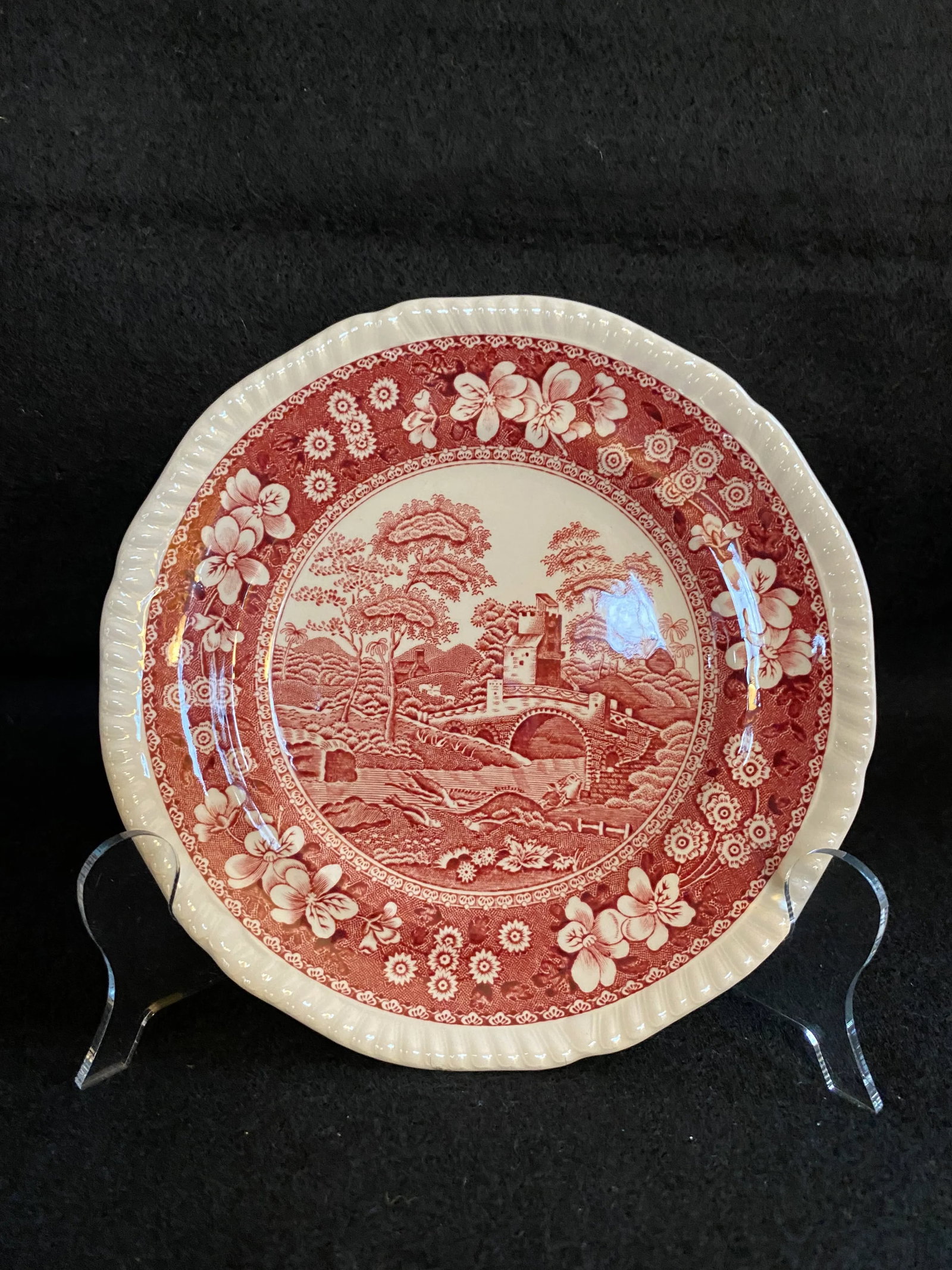 Final Markdown. Rare Find; Spode "Pink Tower" Design English Transferware Side Plates. Set of 3 - 4