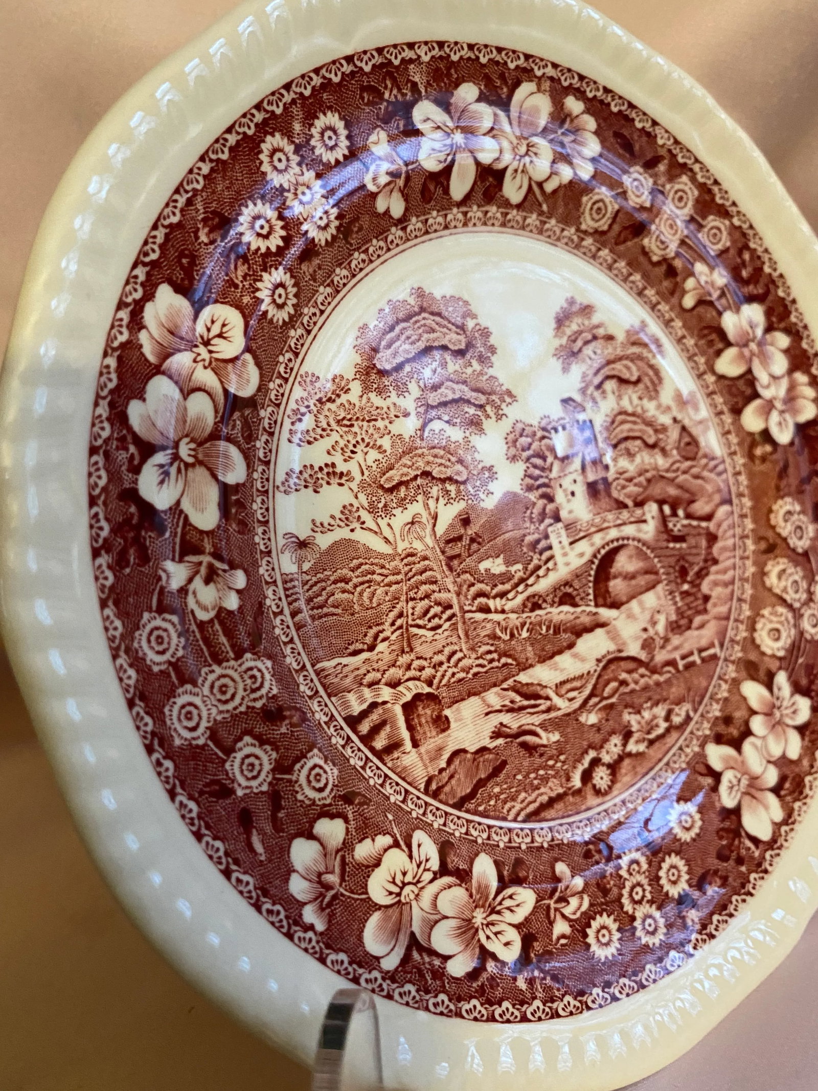 Final Markdown. Rare Find; Spode "Pink Tower" Design English Transferware Side Plates. Set of 3 - 6