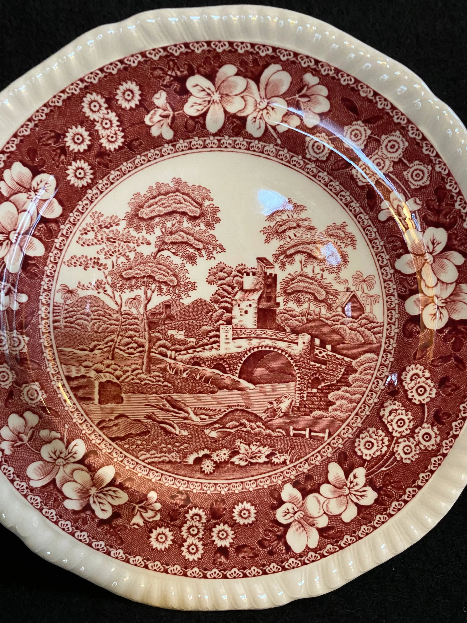 Final Markdown. Rare Find; Spode "Pink Tower" Design English Transferware Side Plates. Set of 3 - 8