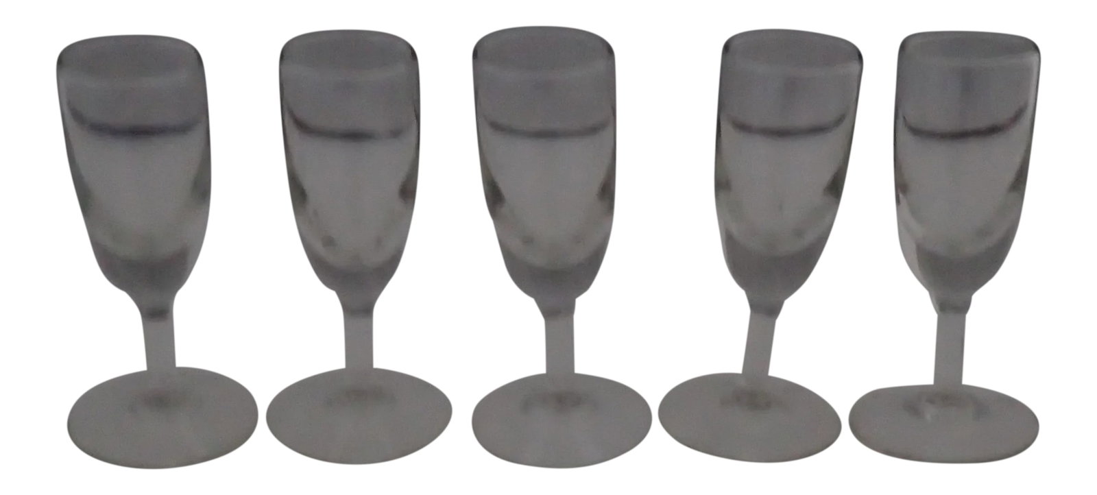 Mid Century Clear Shot Glasses - Set of 5: Midcentury Clear Glass Set of five Shot Glasses, No makers mark in excellent condition. Condition: Alterations: Original Condition Unaltered Imperfections: Some Imperfections Condition Notes: Excellen