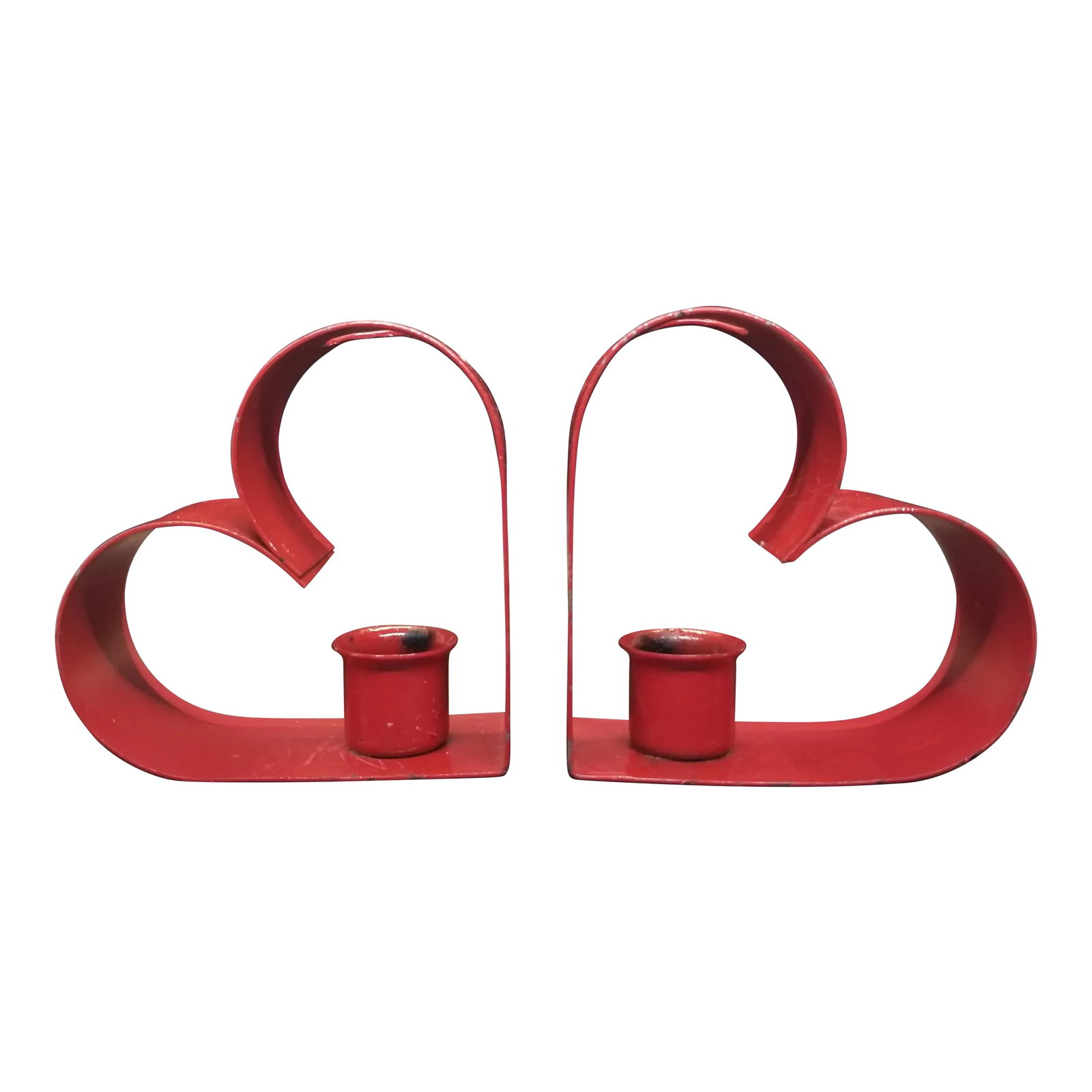 Vintage Iconic Mod Red Metal Ssco Candle Holders, Original Stickers: Vintage Iconic Mod Red Metal Ssco Candle Holders, 1960 Condition: Alterations: Original Condition Unaltered Imperfections: Needs Restoration Condition Notes: Some scuffing of enamel paint Materials