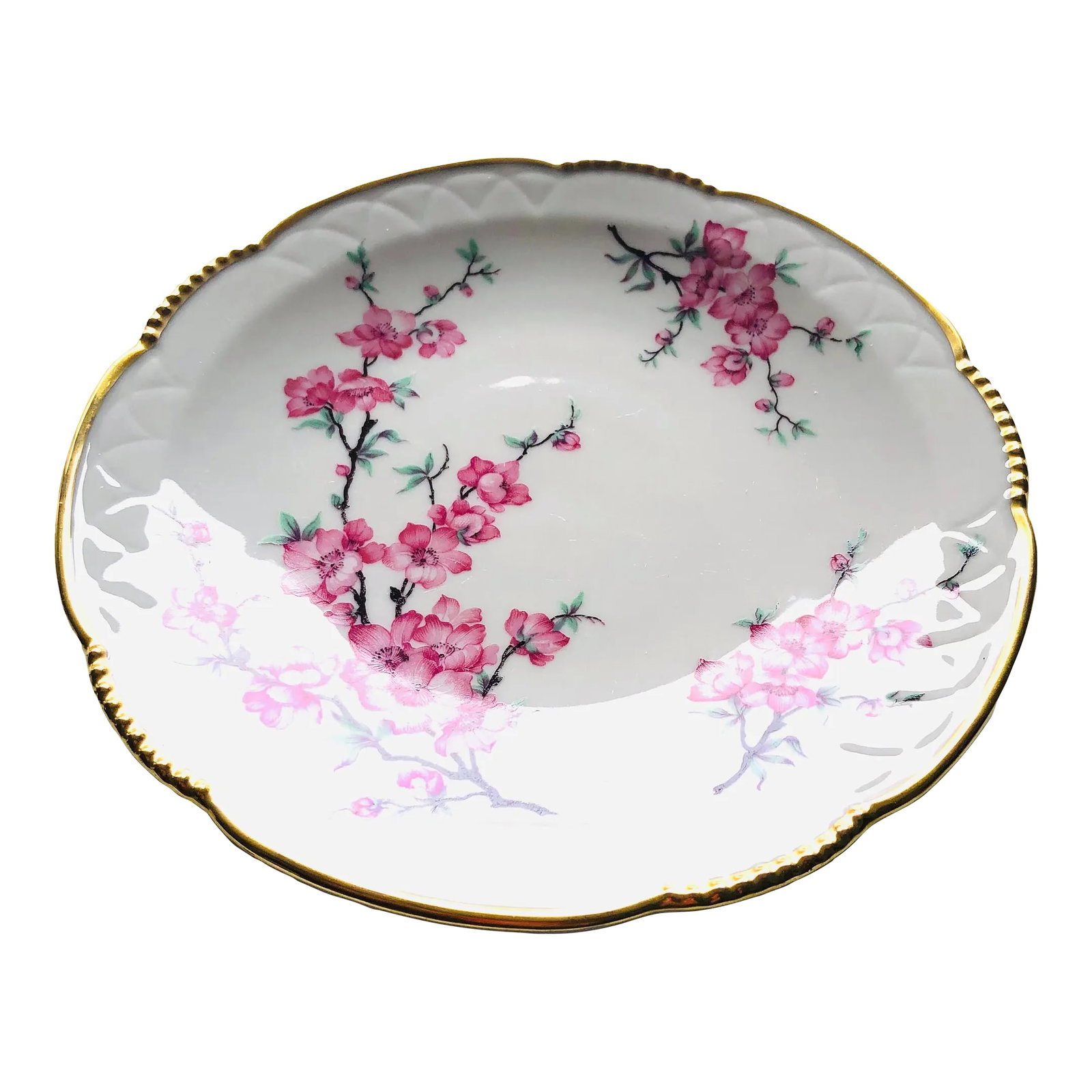 Vintage Mitterteich Bavaria China Dogwood Pattern Plate: Vintage fine porcelain with pink dogwood pattern wit heavy gold trim plate 7.60"D , makers mark reads " Mitterteich bavaria china germany 051" Excellent condition Condition: Alterations: Original Cond