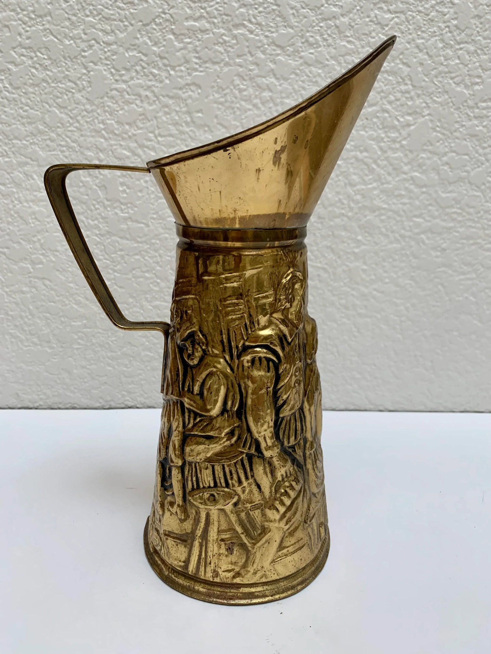 Vintage English Cottage Textured Brass Decor Pitcher - 2