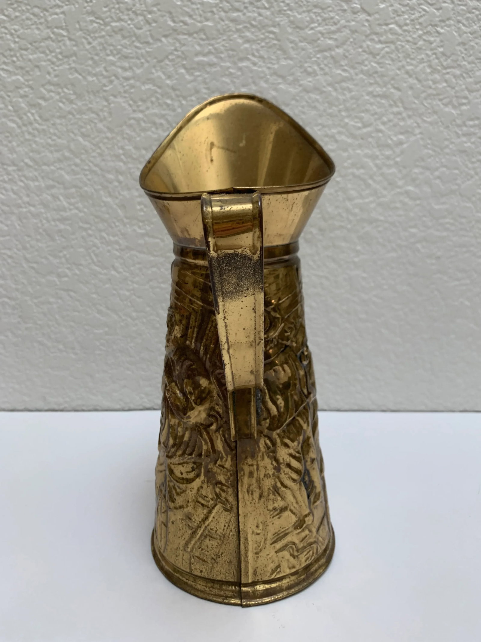 Vintage English Cottage Textured Brass Decor Pitcher - 3