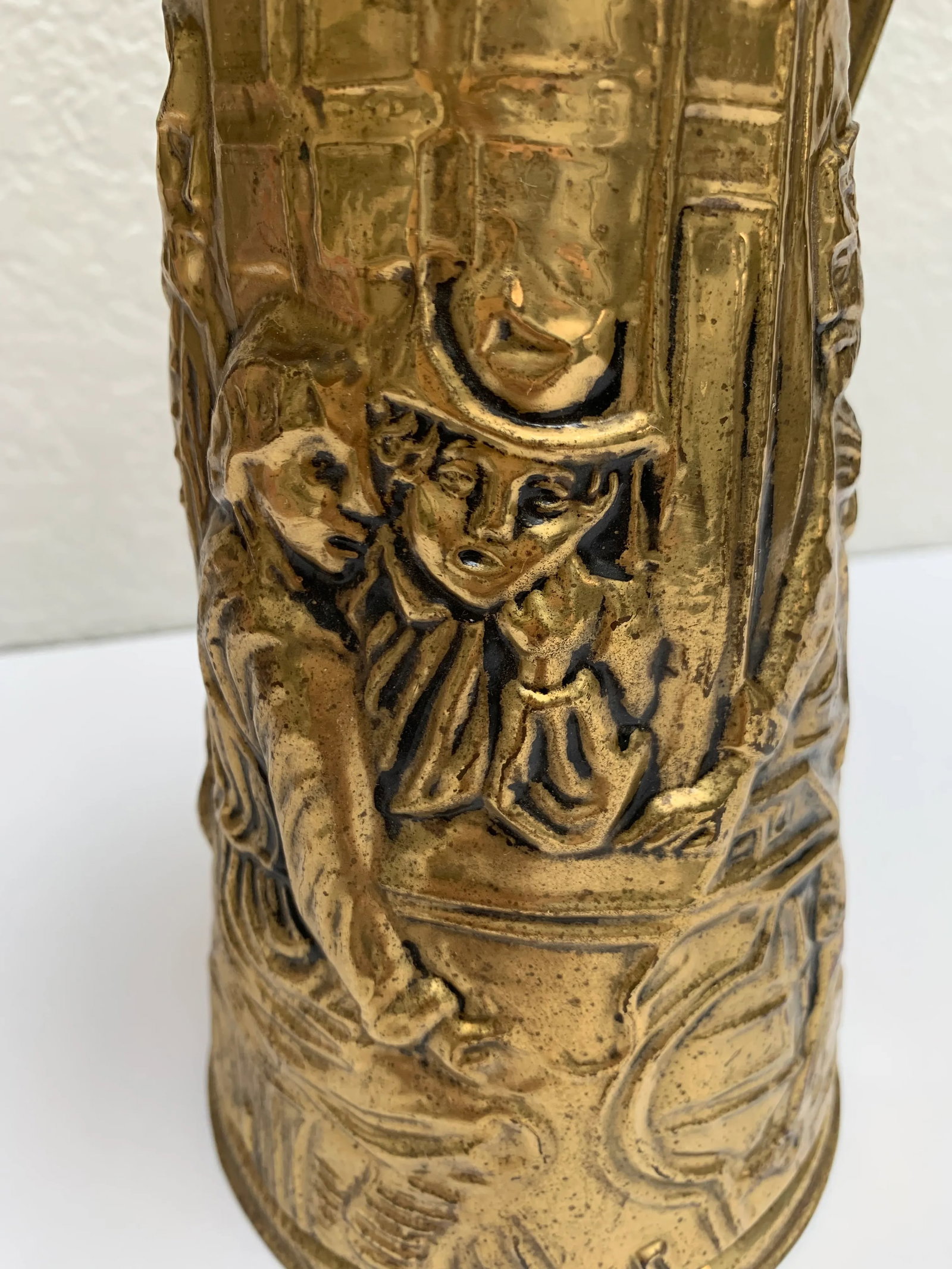 Vintage English Cottage Textured Brass Decor Pitcher - 4