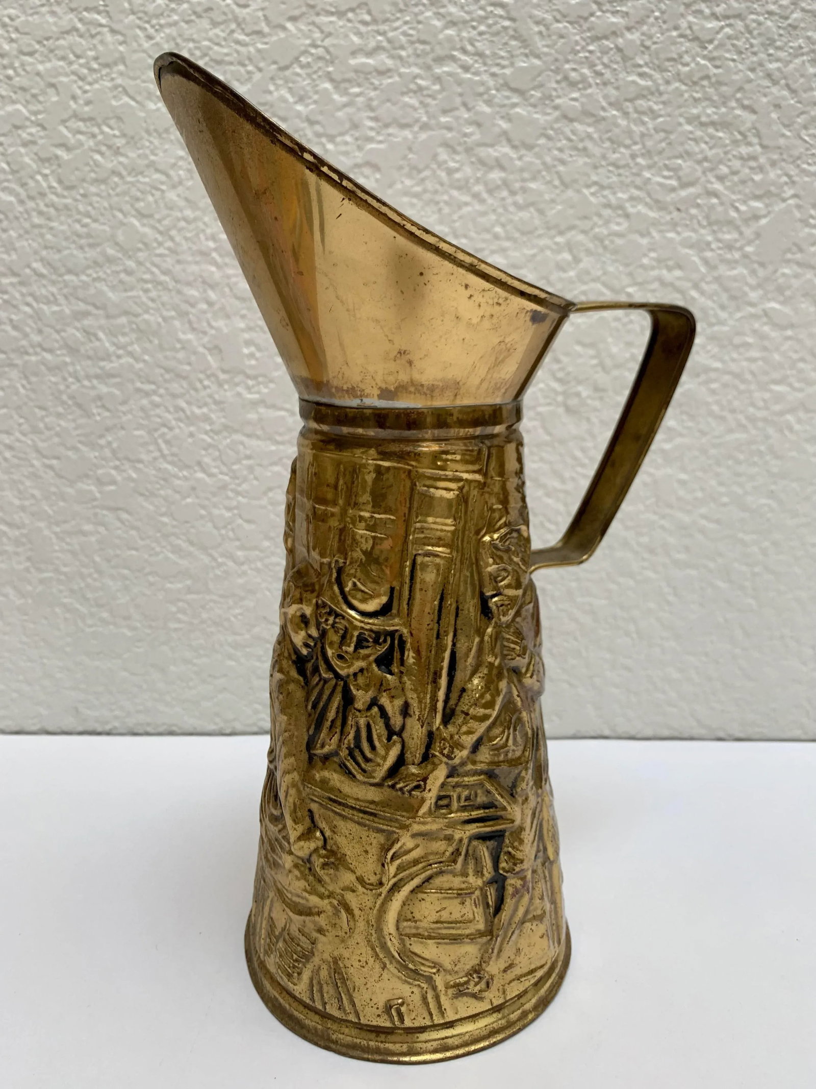 Vintage English Cottage Textured Brass Decor Pitcher - 9