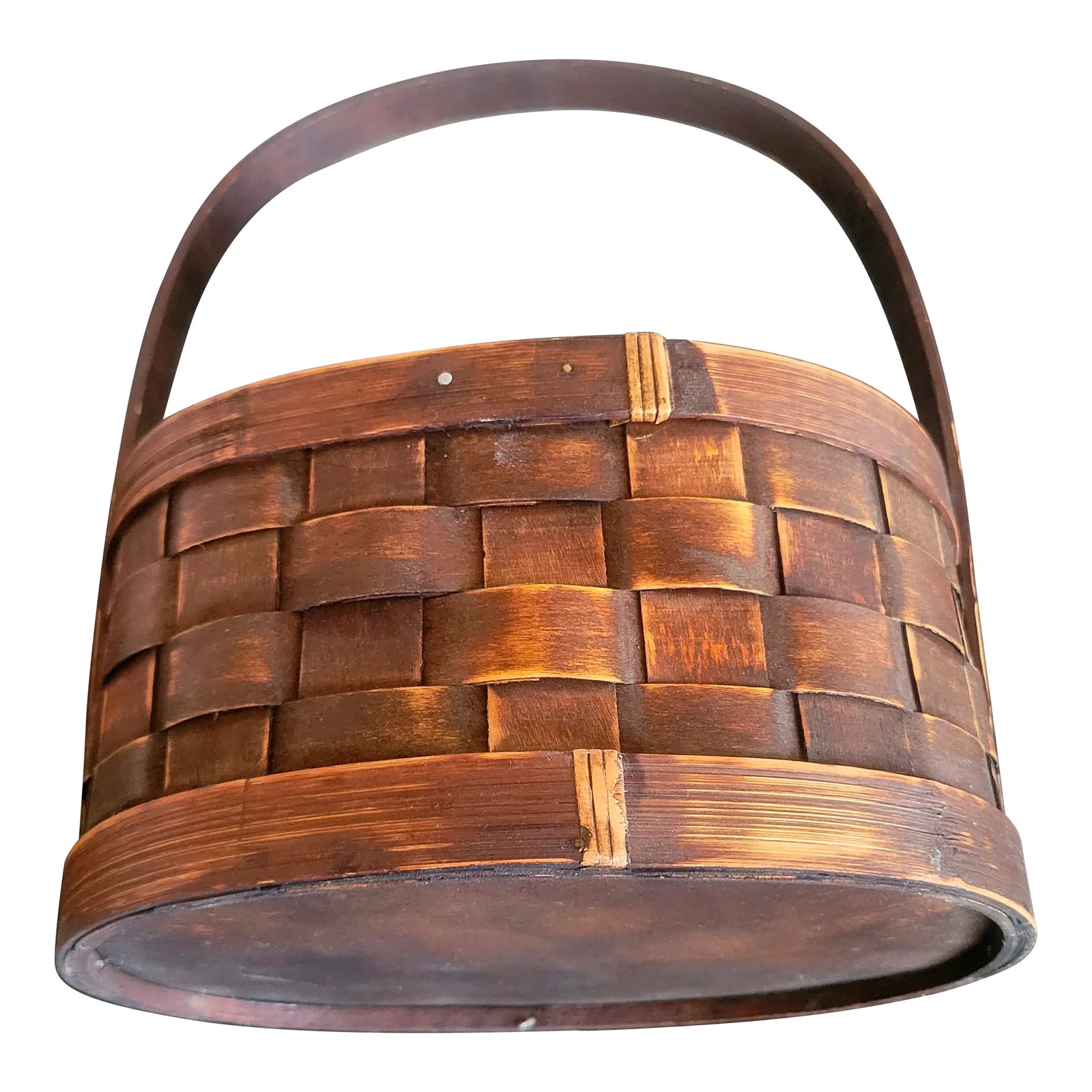 Mid 20th Century Wooden Apple Basket: Cute wooden basket with an apple design. Condition: Alterations: Original Condition Unaltered Imperfections: Some Imperfections Condition Notes: Very cute vintage wooden basket with a n apple deaign o