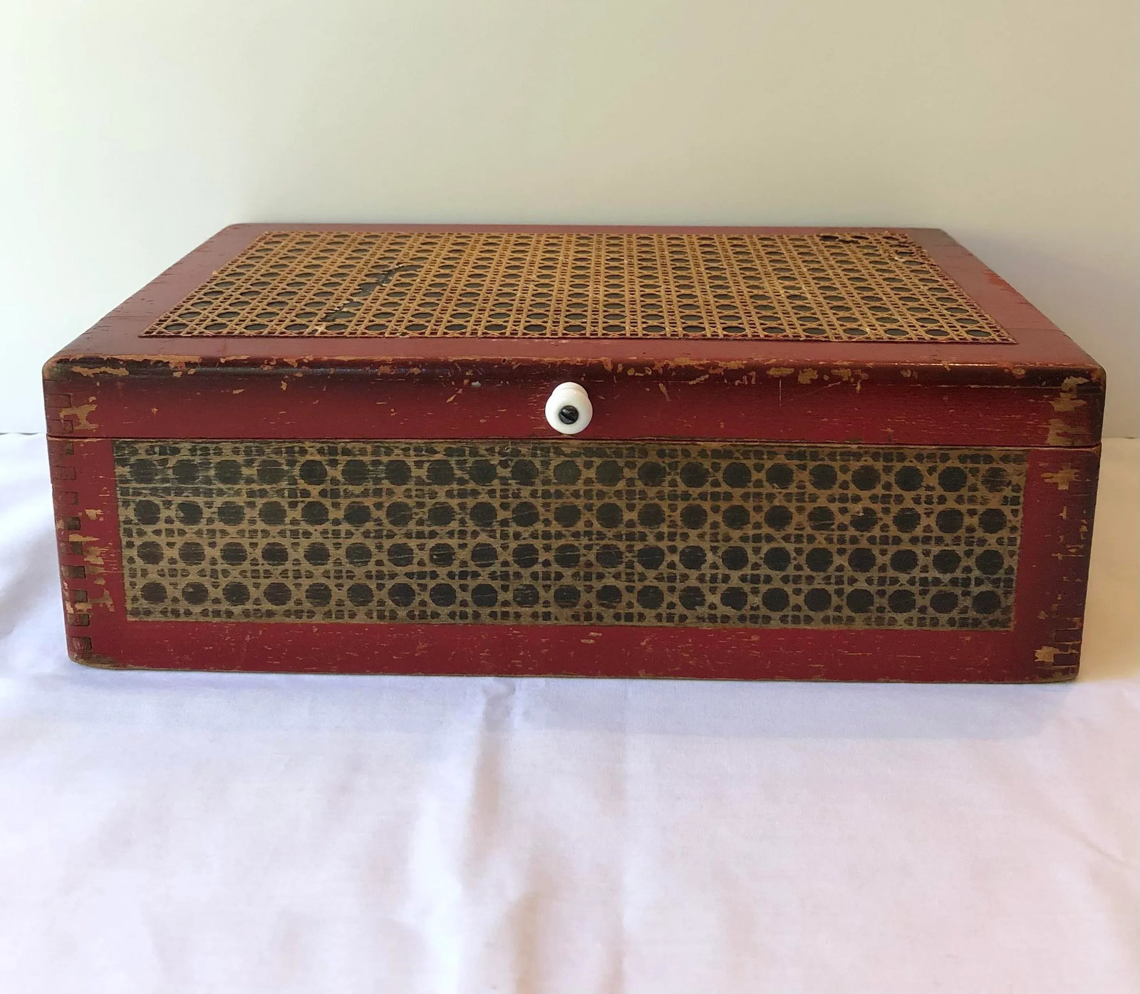 Vintage Red Wood Caned Box - 10