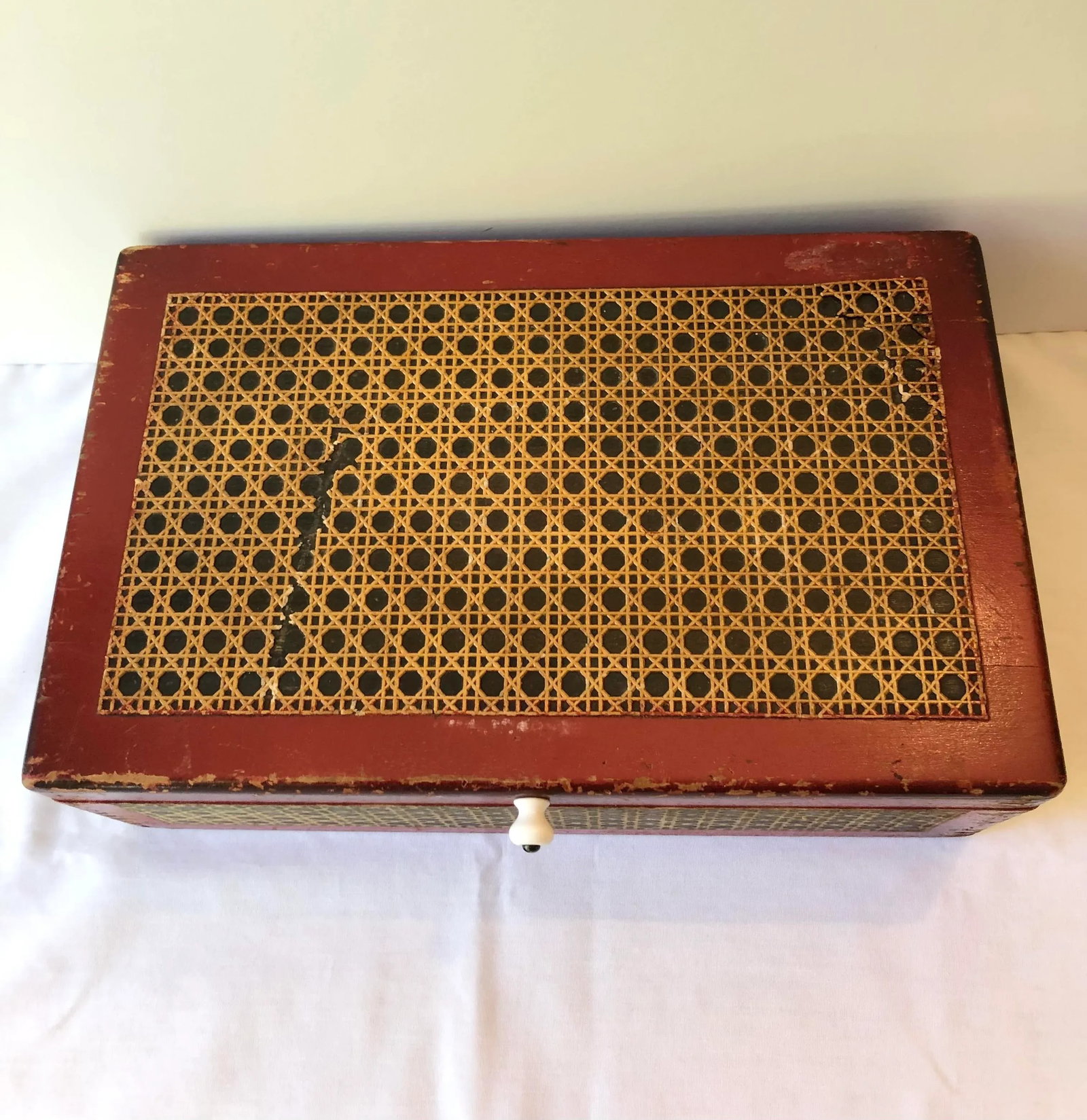 Vintage Red Wood Caned Box - 2