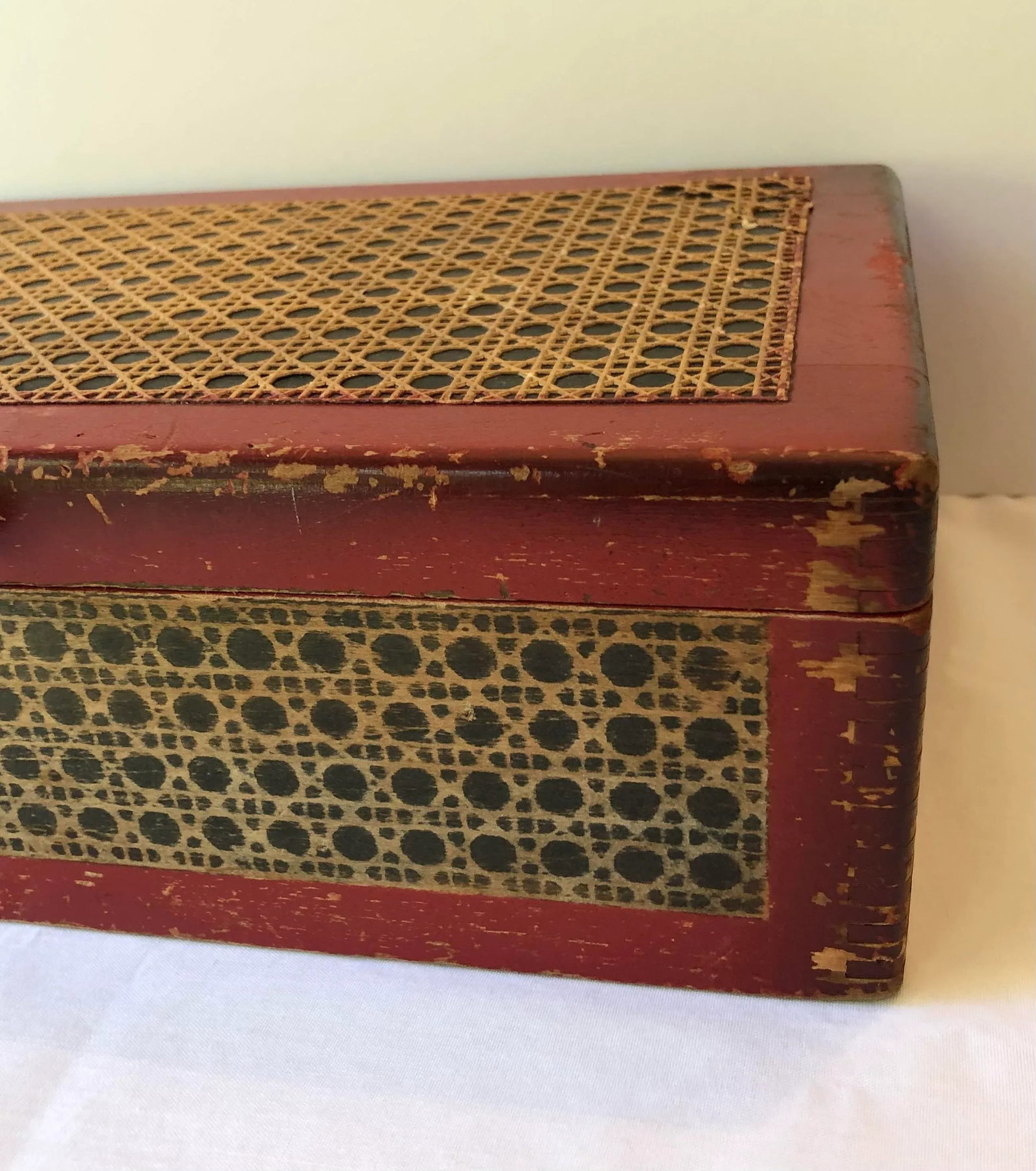 Vintage Red Wood Caned Box - 6
