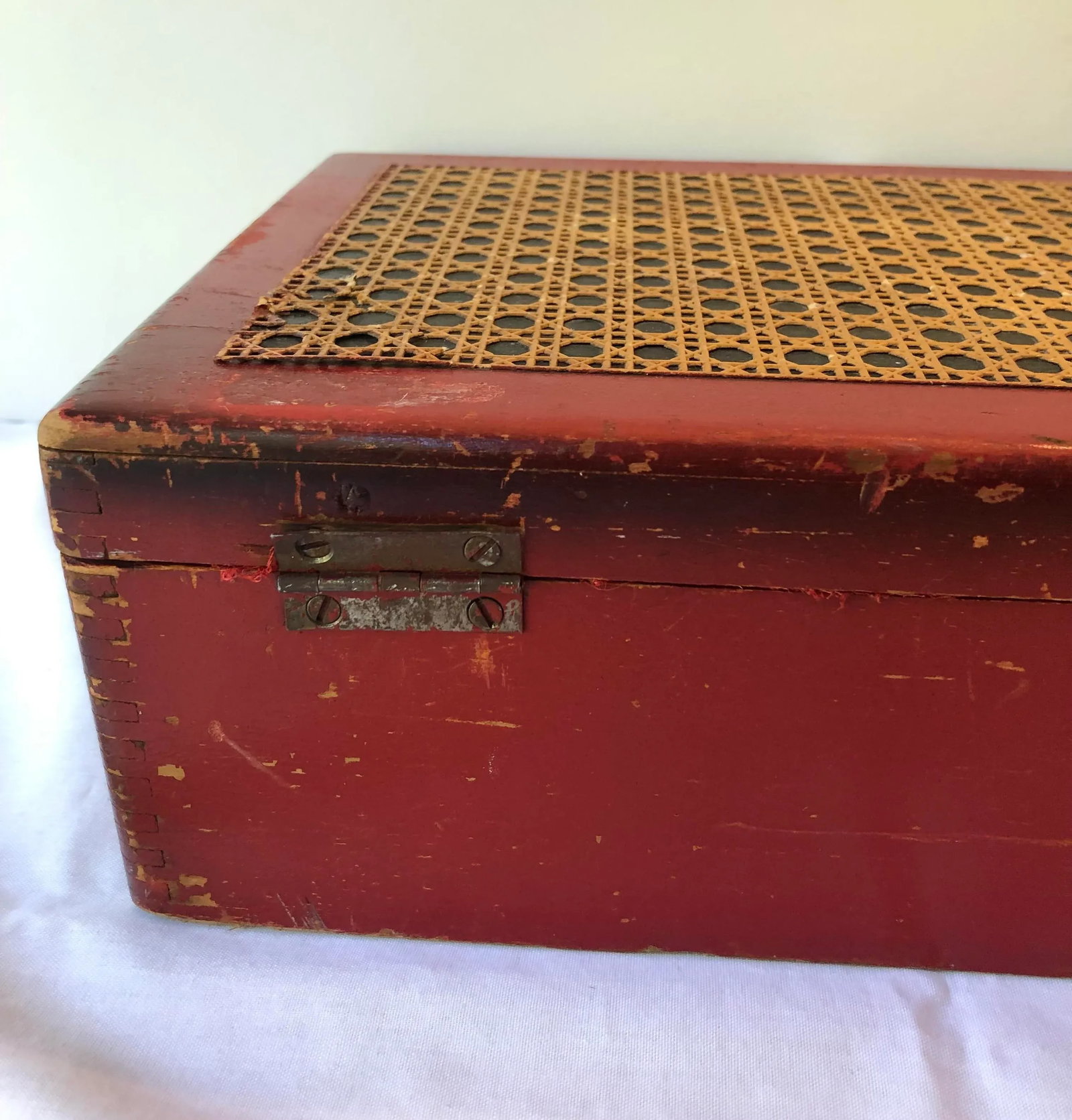 Vintage Red Wood Caned Box - 7