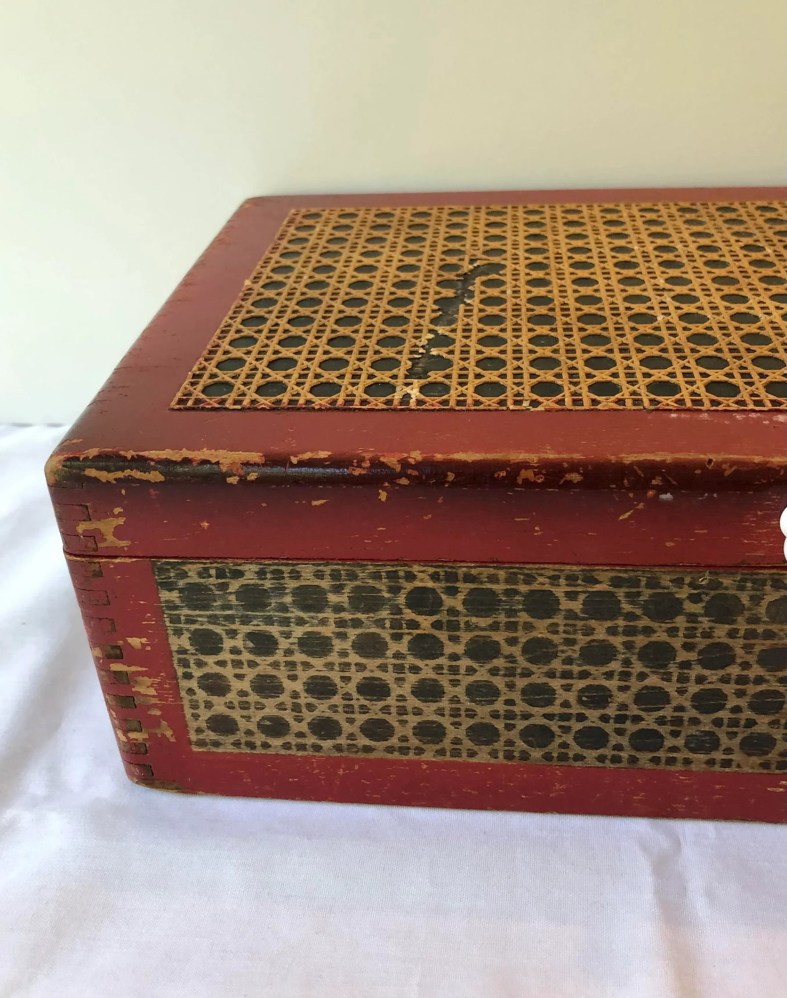 Vintage Red Wood Caned Box - 9
