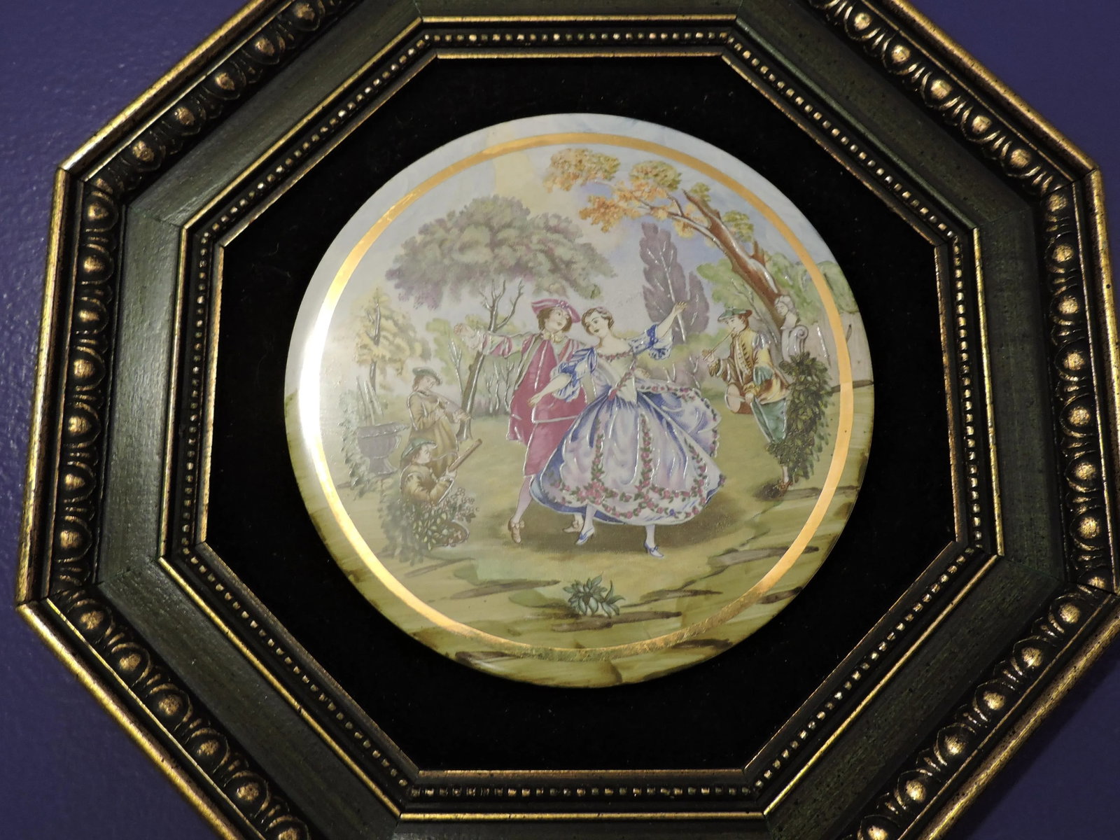 Vintage 60's Sungott Art Studios New York Hand Painted Porcelain Framed Wall Hanging - 2