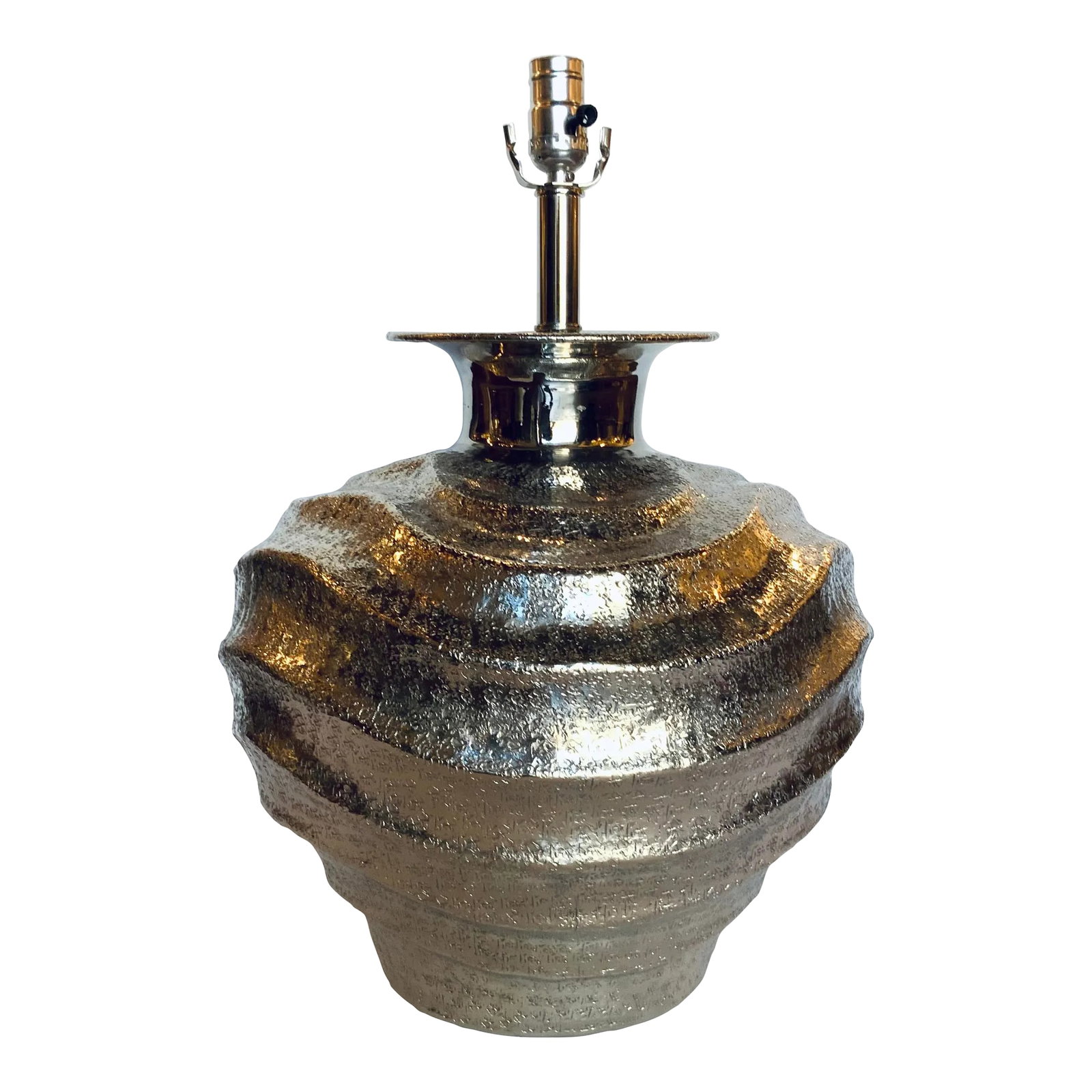 Large Textured Nickel Large Sculptural Table Lamp: Stylish Large Textured Nickel Large Sculptural Table Lamp, showroom floor sample Condition: Imperfections: Some Imperfections Condition Notes: Showroom floor sample, not brand new from a box but