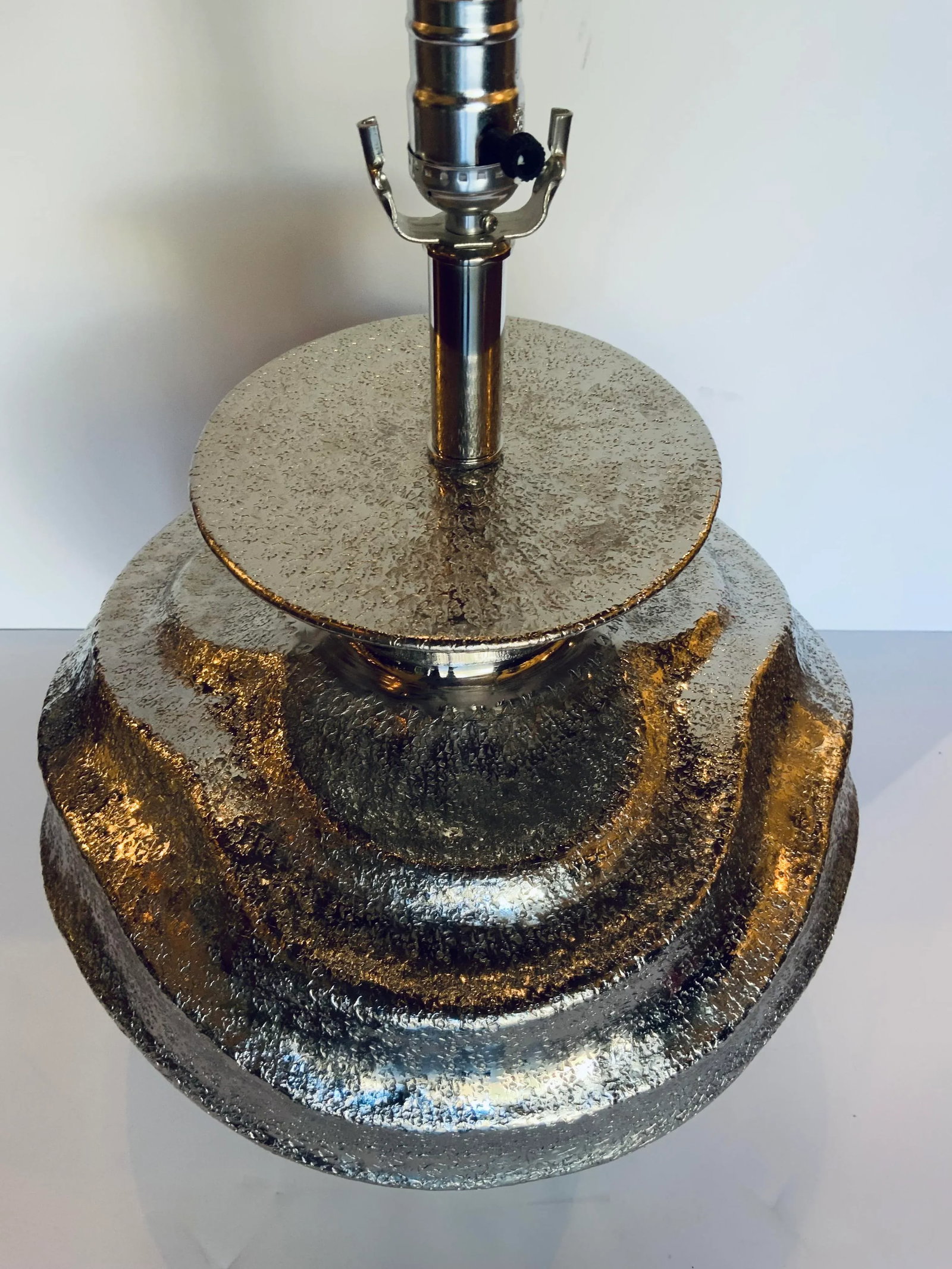 Large Textured Nickel Large Sculptural Table Lamp - 2