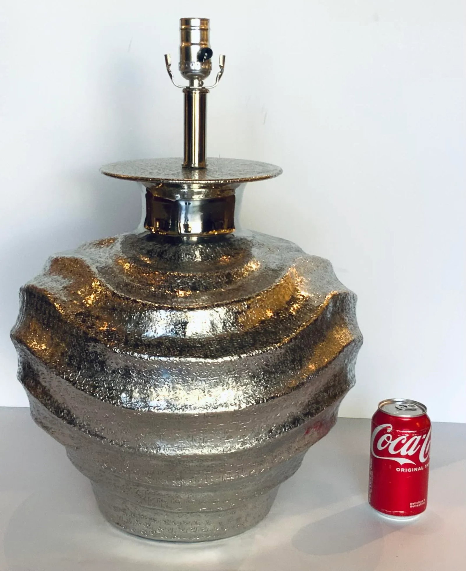 Large Textured Nickel Large Sculptural Table Lamp - 3