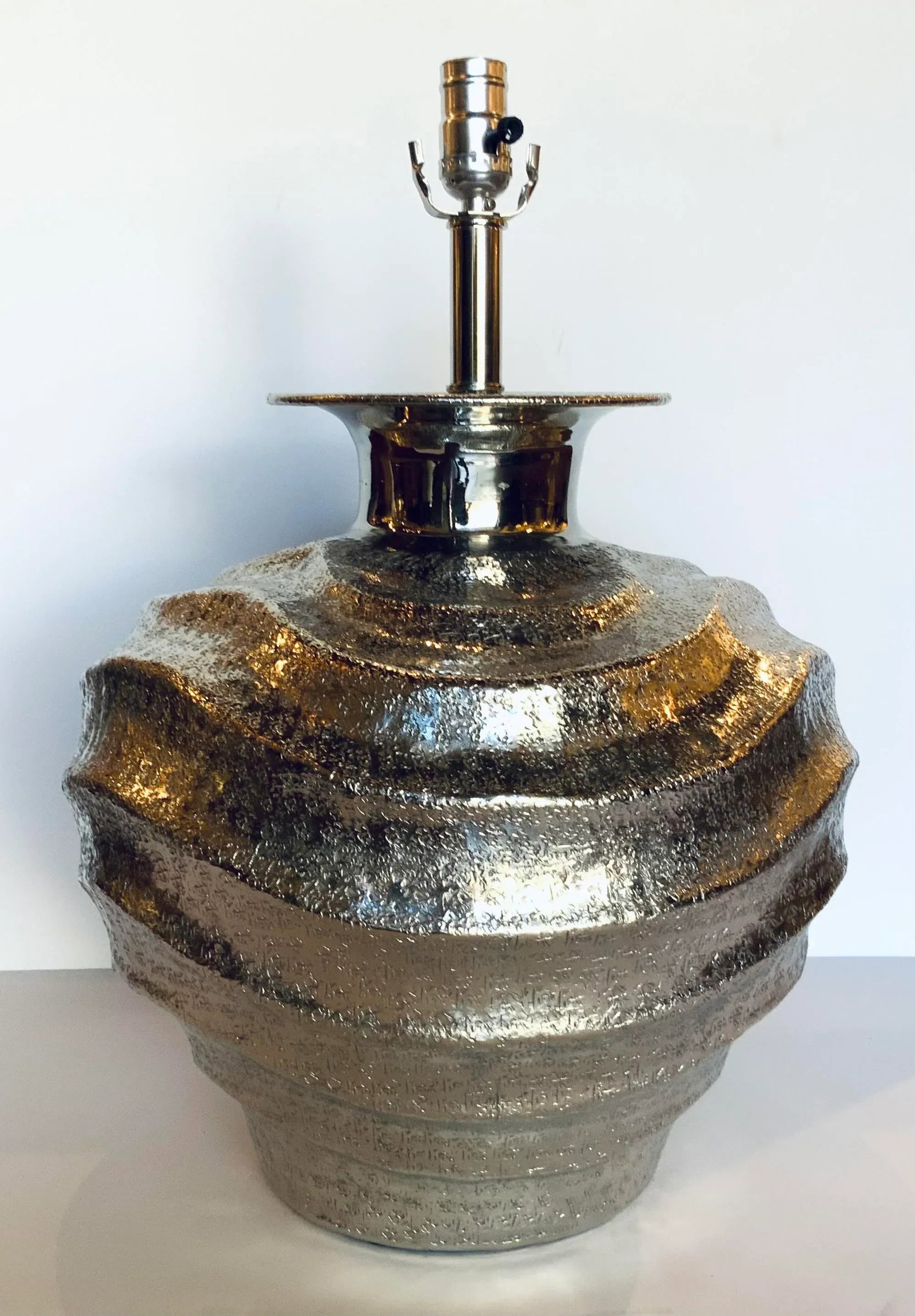 Large Textured Nickel Large Sculptural Table Lamp - 4
