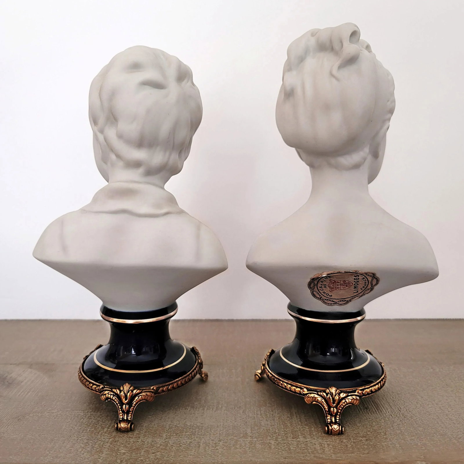 Limoges Bisque Porcelain Brongniart Children Busts After Houdon by Tharaud, a Pair - 3