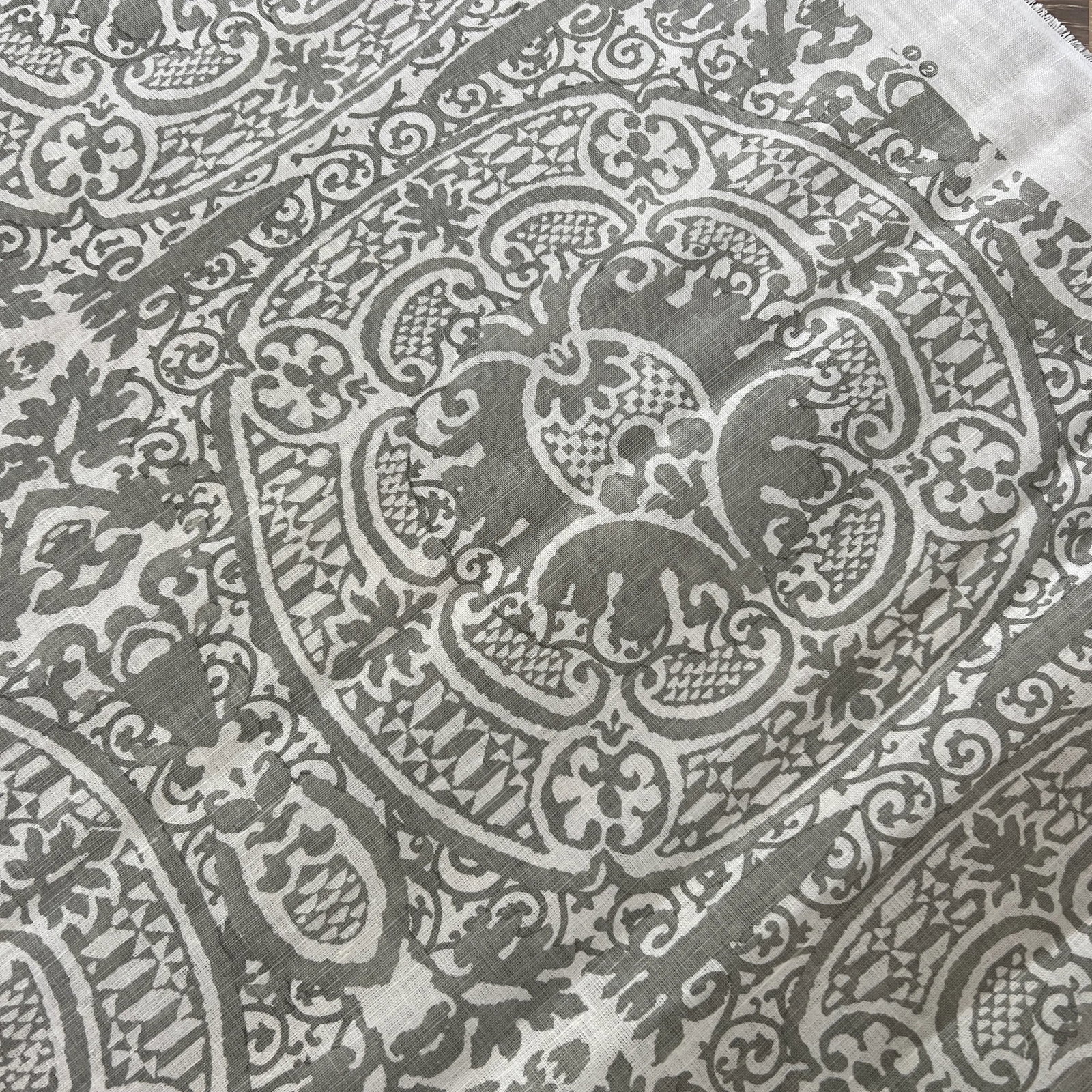 Quadrille Grey Veneto Hand Printed Linen Fabric- 5 Yards - 5