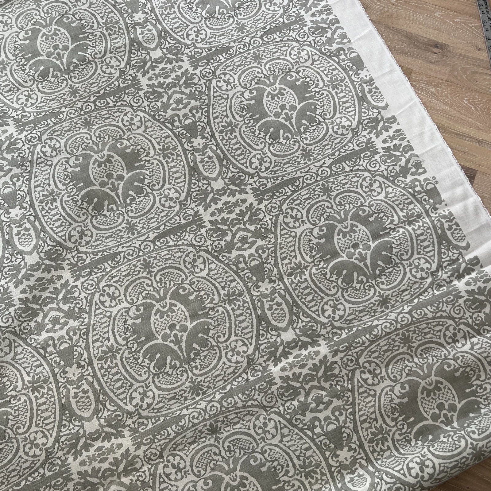 Quadrille Grey Veneto Hand Printed Linen Fabric- 5 Yards - 6
