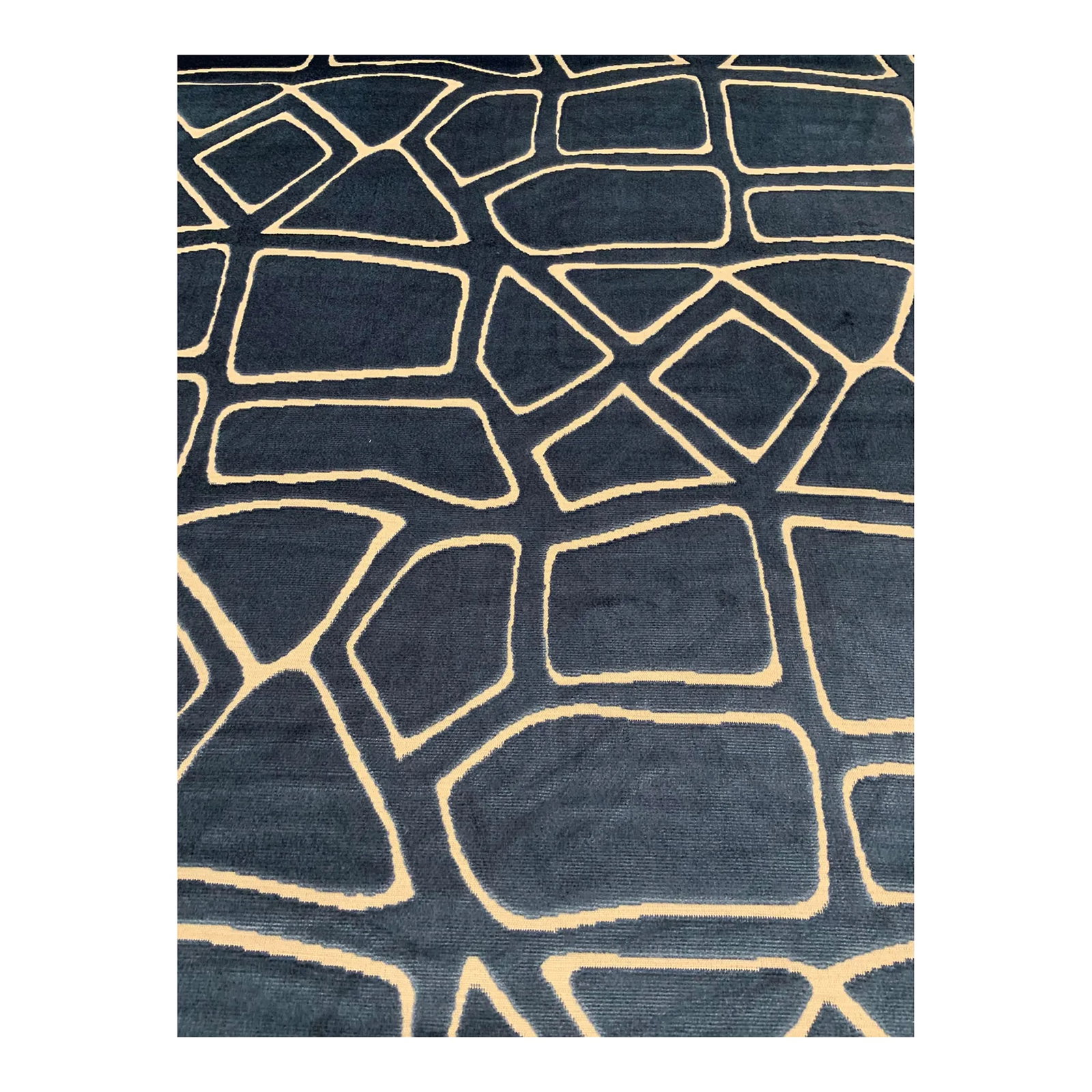 Kravet: Mural Velvet - Oceana 35508.5 Blue and Khaki Cut Velvet Designer Fabric - 3.5 Yards: This modern, rich, luxurious fabric has a soft hand. It is a blue and beige cut velvet with a geometric design, It is suitable for upholstery, drapes, and pillows. This fabric is a first quality