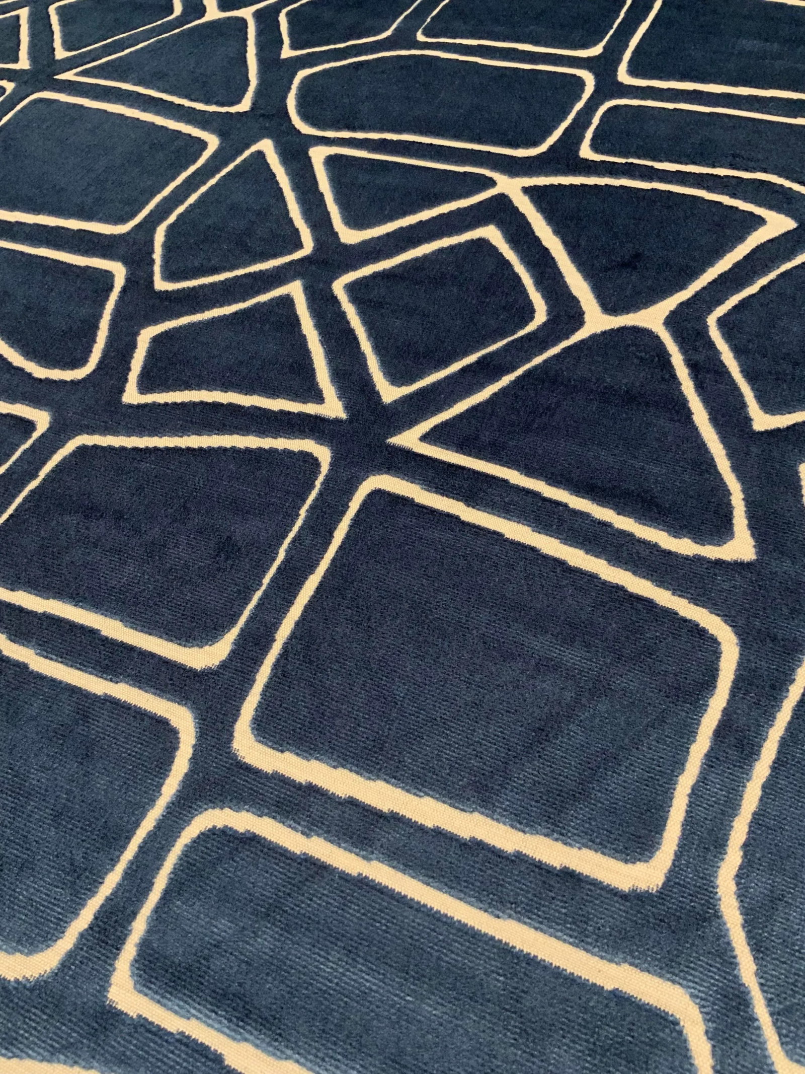 Kravet: Mural Velvet - Oceana 35508.5 Blue and Khaki Cut Velvet Designer Fabric - 3.5 Yards - 2