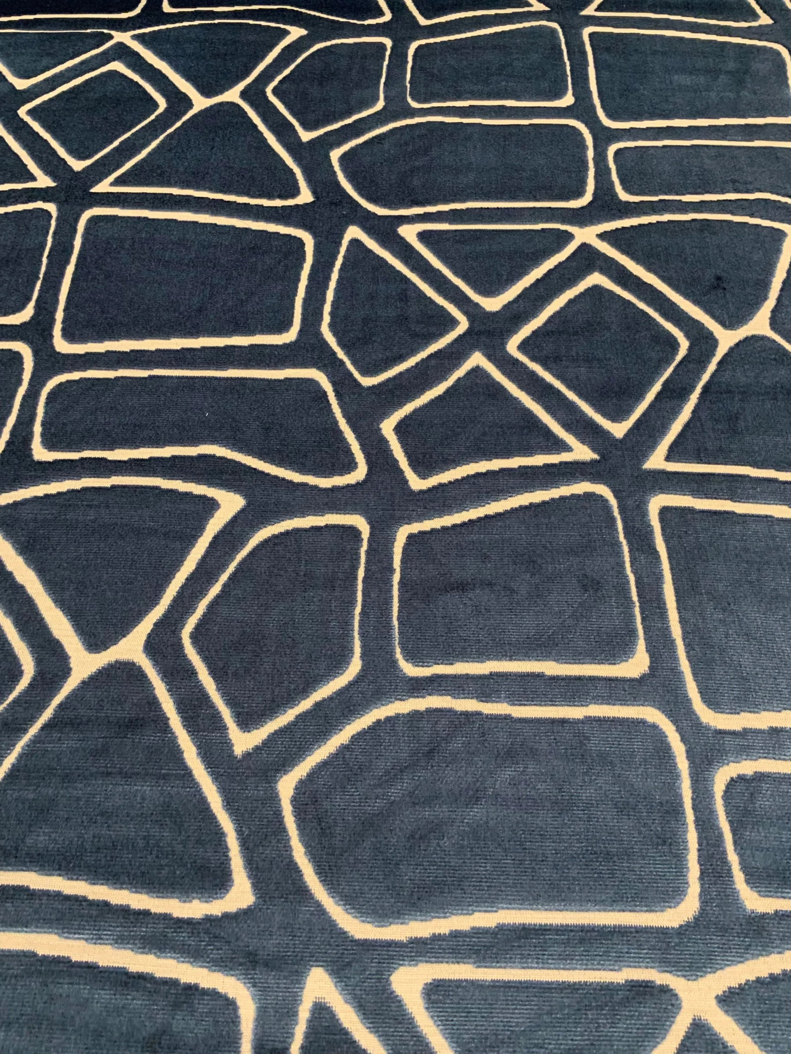 Kravet: Mural Velvet - Oceana 35508.5 Blue and Khaki Cut Velvet Designer Fabric - 3.5 Yards - 4