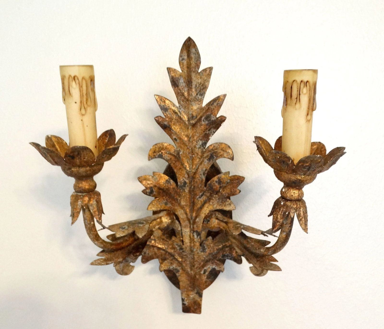Gold Leaf Double Arm Hardwired Lighted Wall Sconce - 10