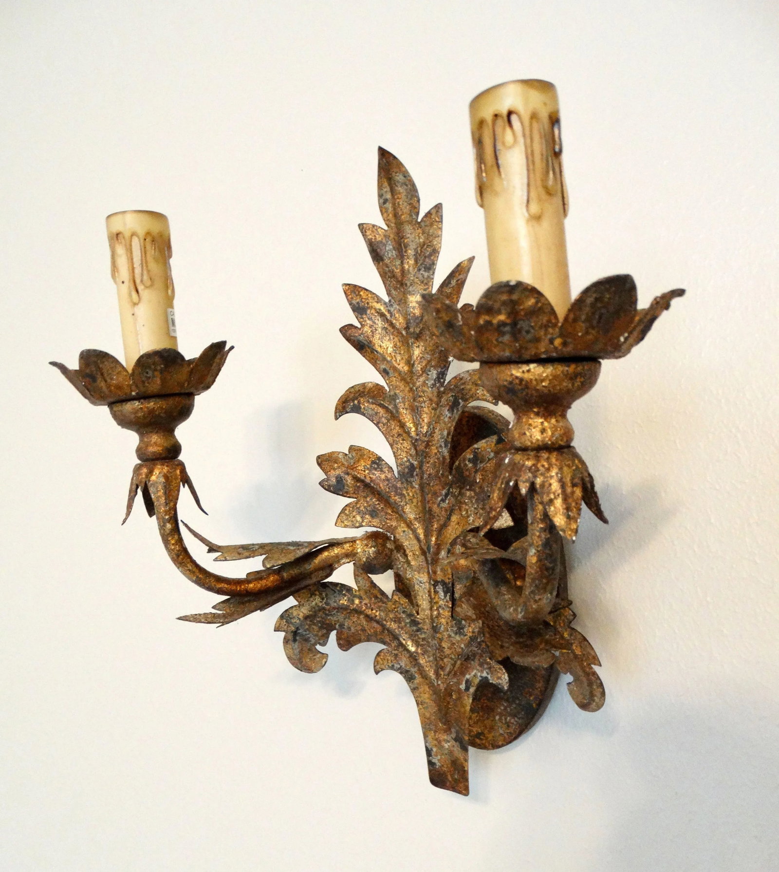 Gold Leaf Double Arm Hardwired Lighted Wall Sconce - 2