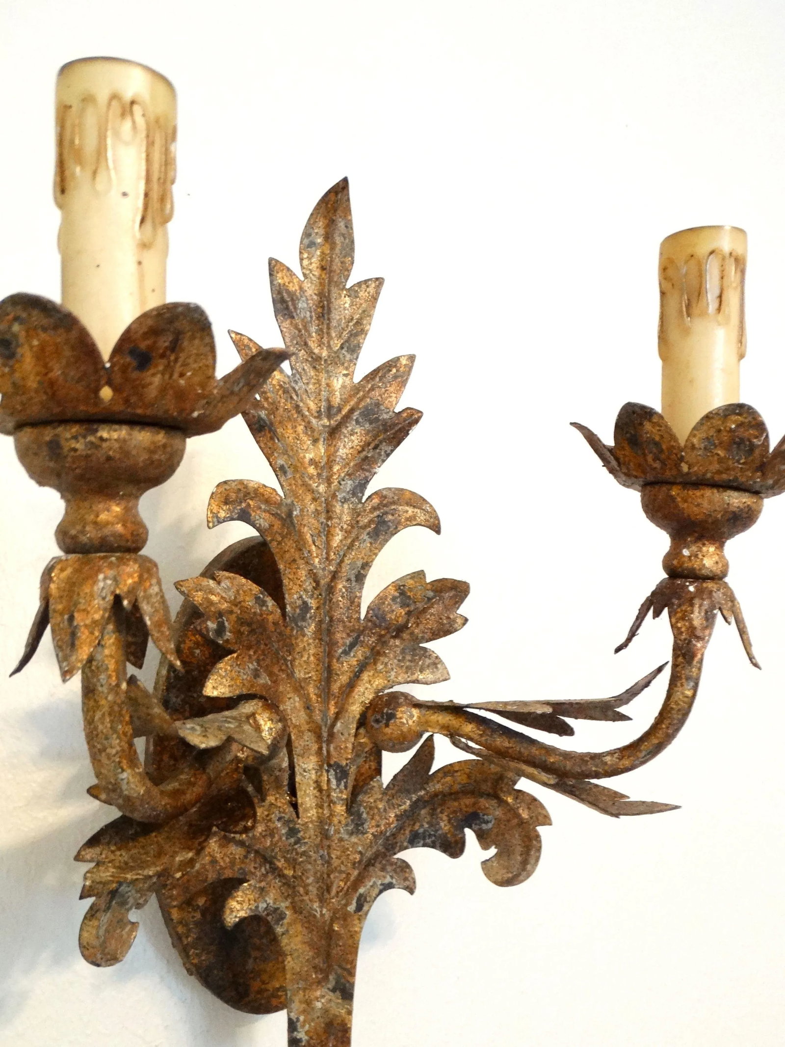 Gold Leaf Double Arm Hardwired Lighted Wall Sconce - 3