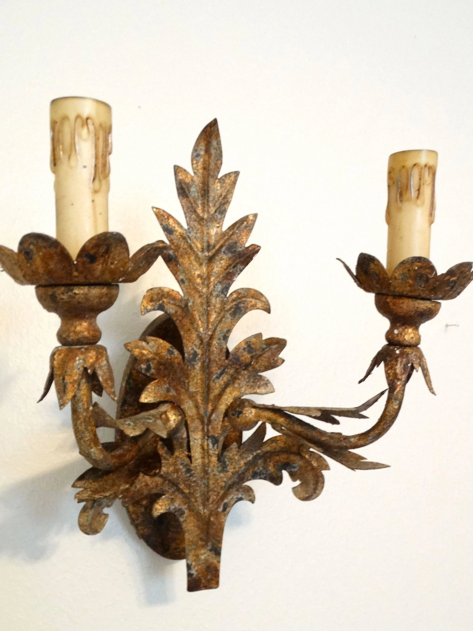 Gold Leaf Double Arm Hardwired Lighted Wall Sconce - 4