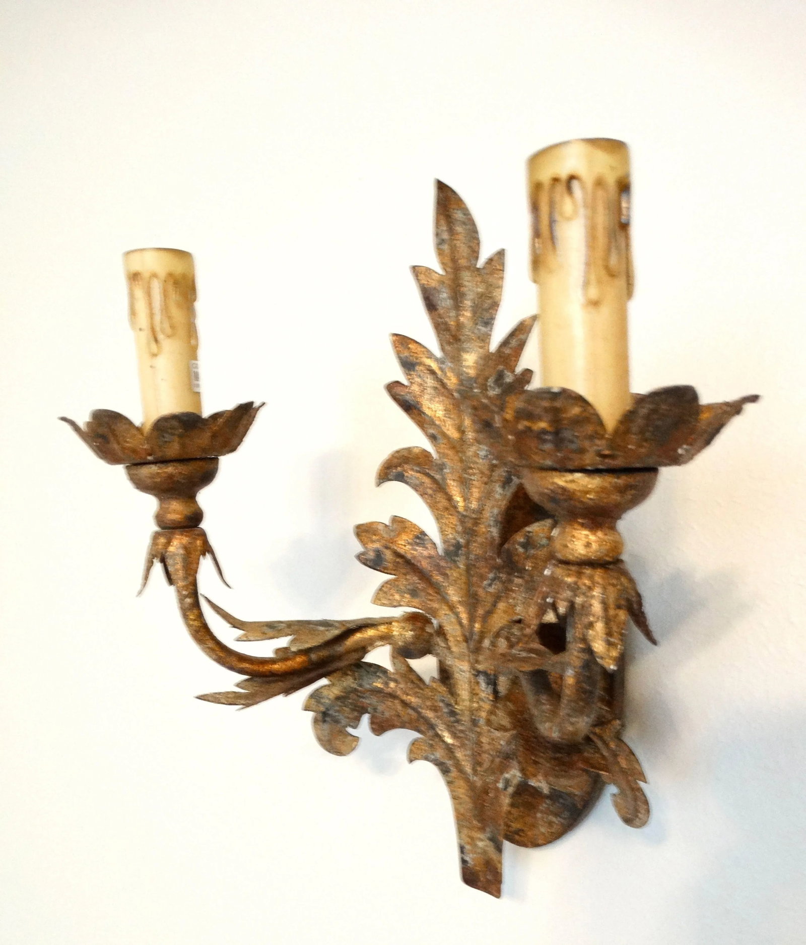 Gold Leaf Double Arm Hardwired Lighted Wall Sconce - 5