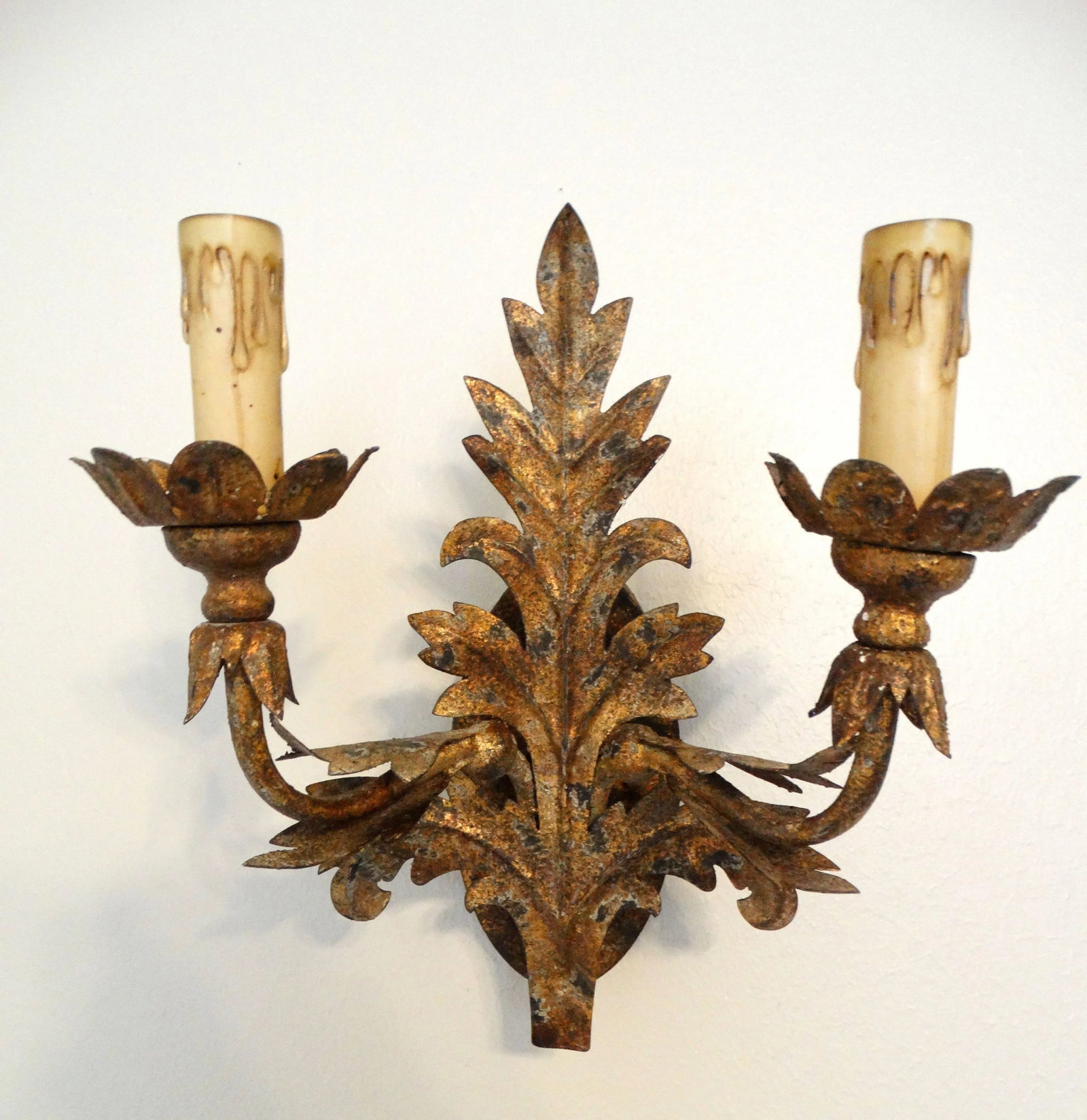 Gold Leaf Double Arm Hardwired Lighted Wall Sconce - 6