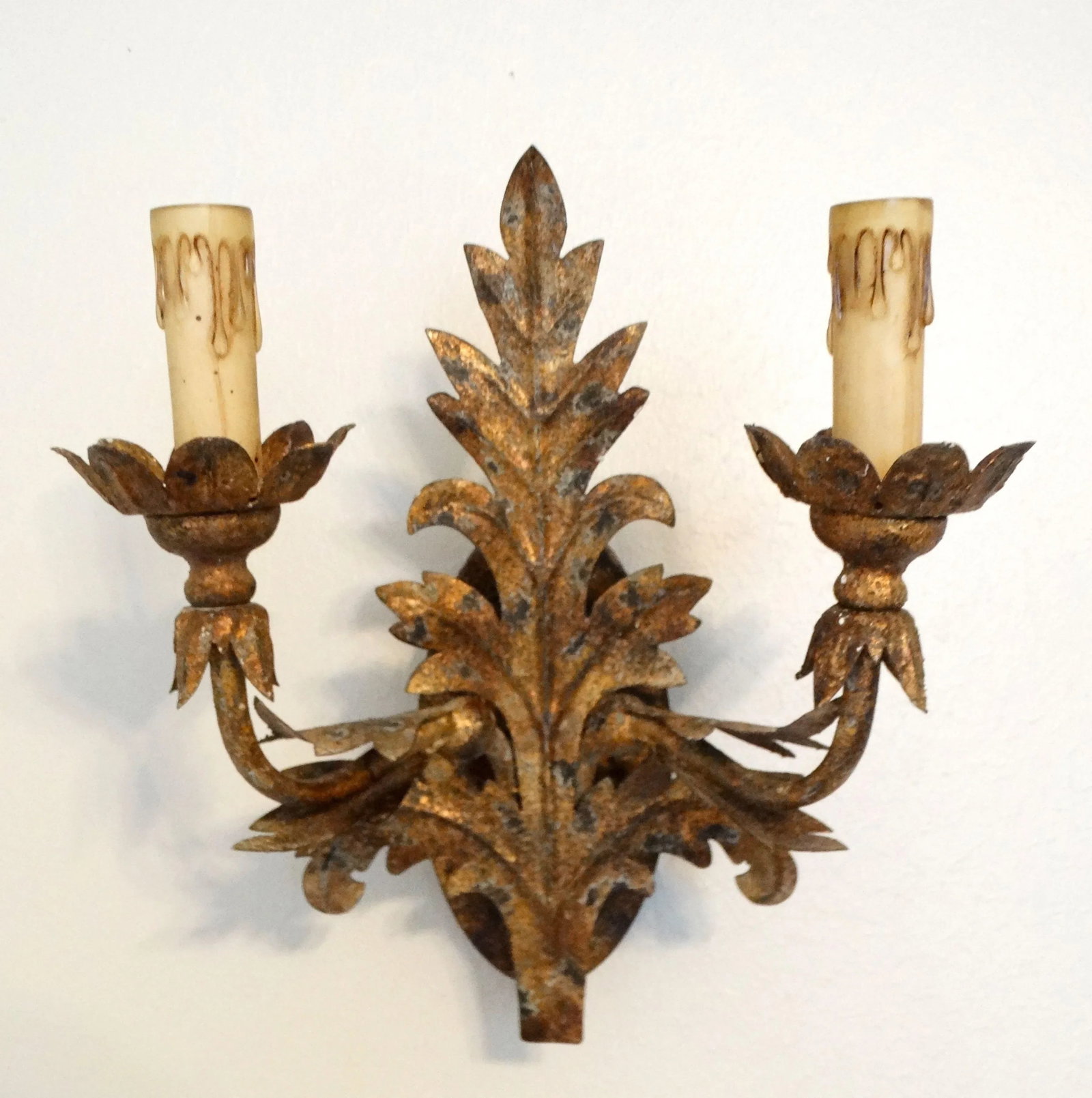 Gold Leaf Double Arm Hardwired Lighted Wall Sconce - 7
